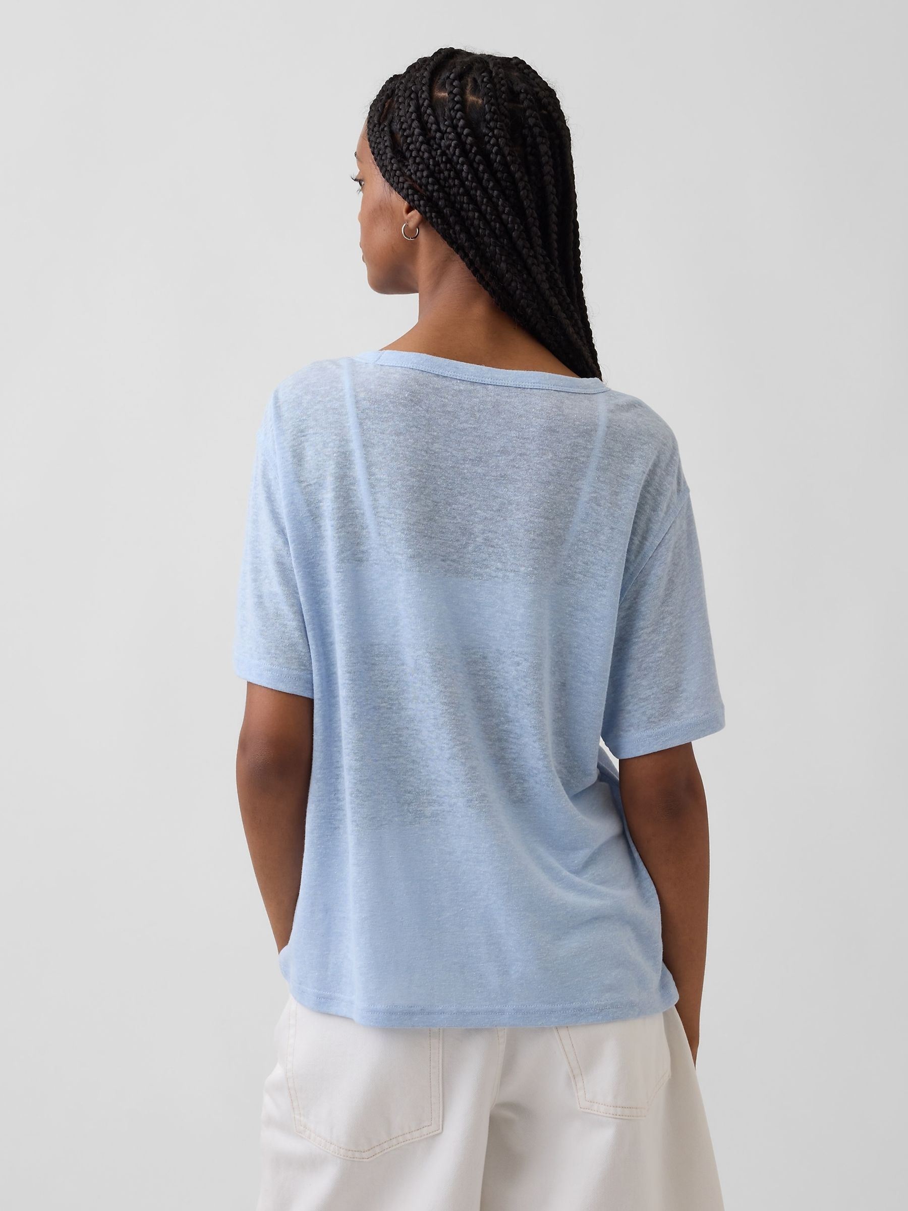 Blue Linen-Blend Relaxed T-Shirt - Image 2 of 4