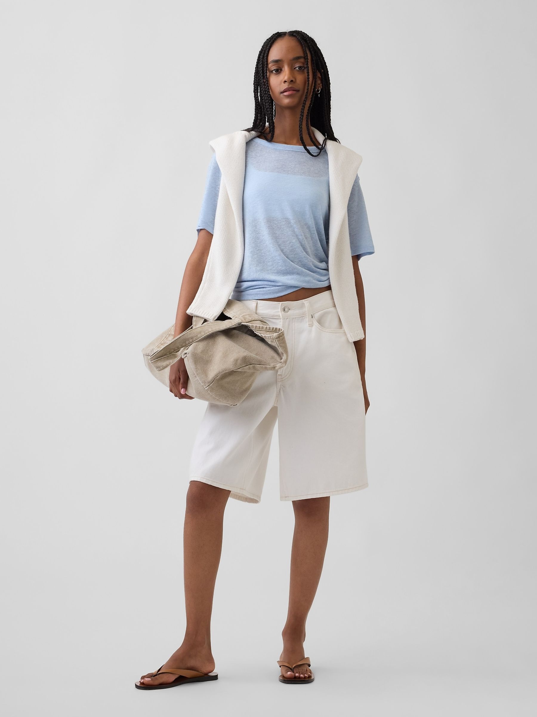 Blue Linen-Blend Relaxed T-Shirt - Image 3 of 4