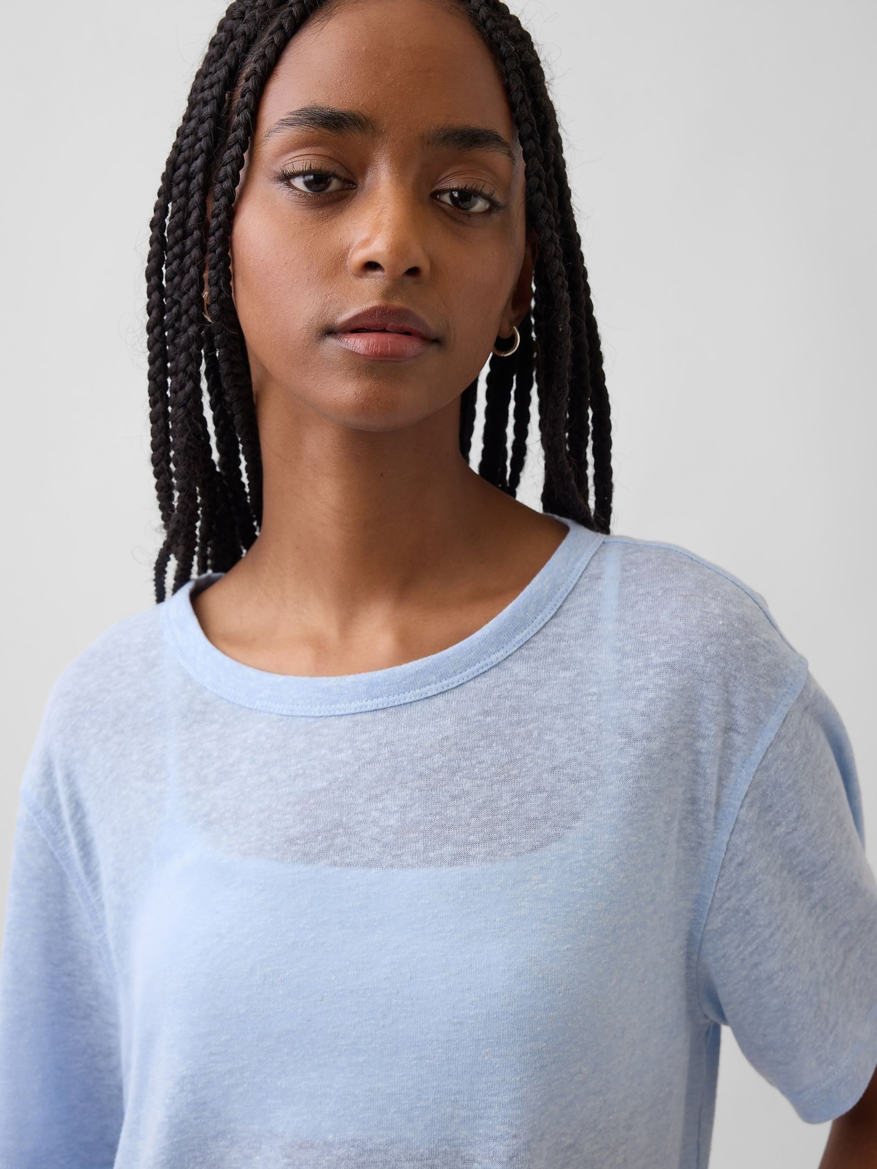 Blue Linen-Blend Relaxed T-Shirt - Image 4 of 4