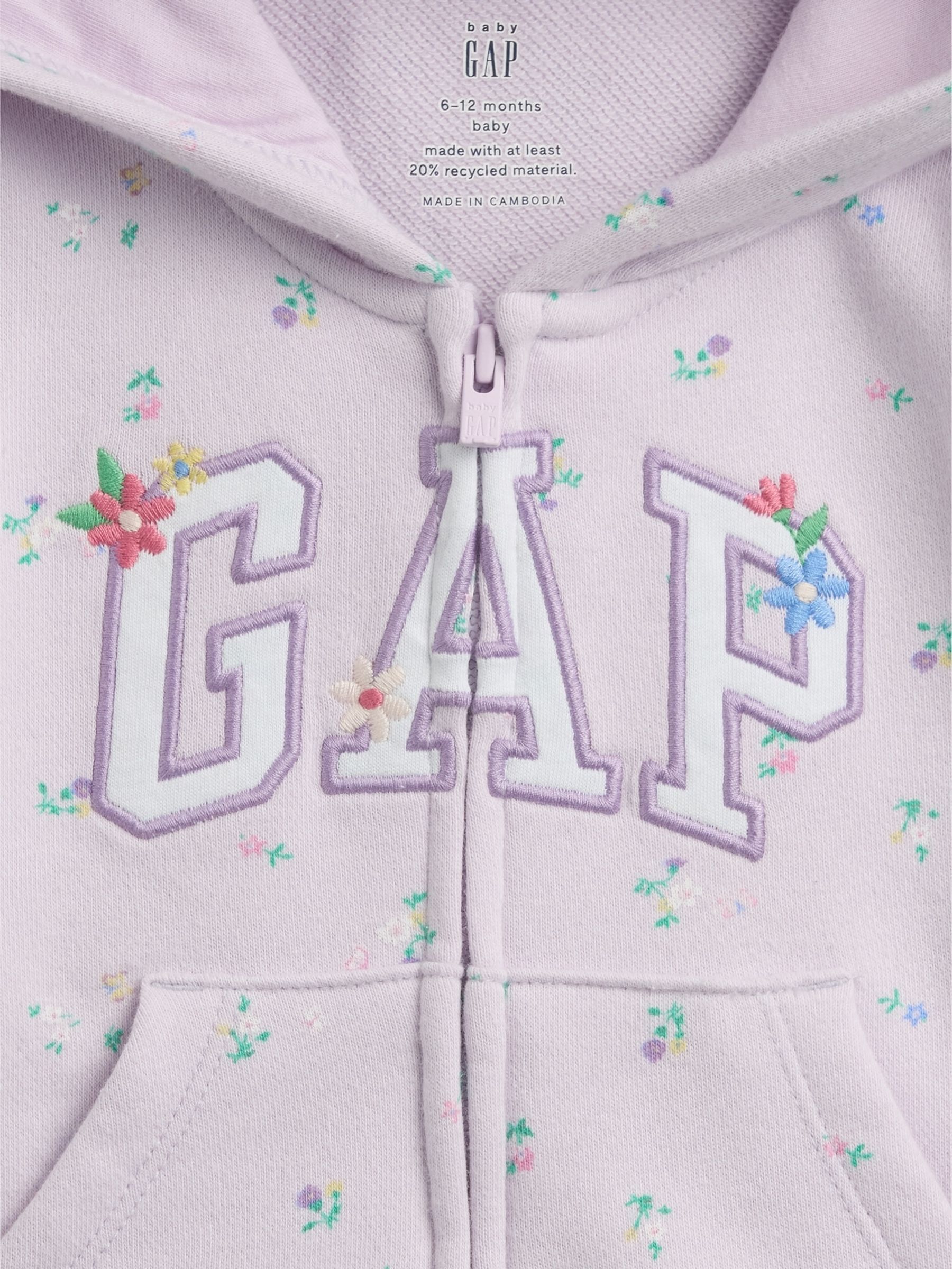 Purple Floral Vintage Soft Terry Logo Zip Hoodie - Image 3 of 3