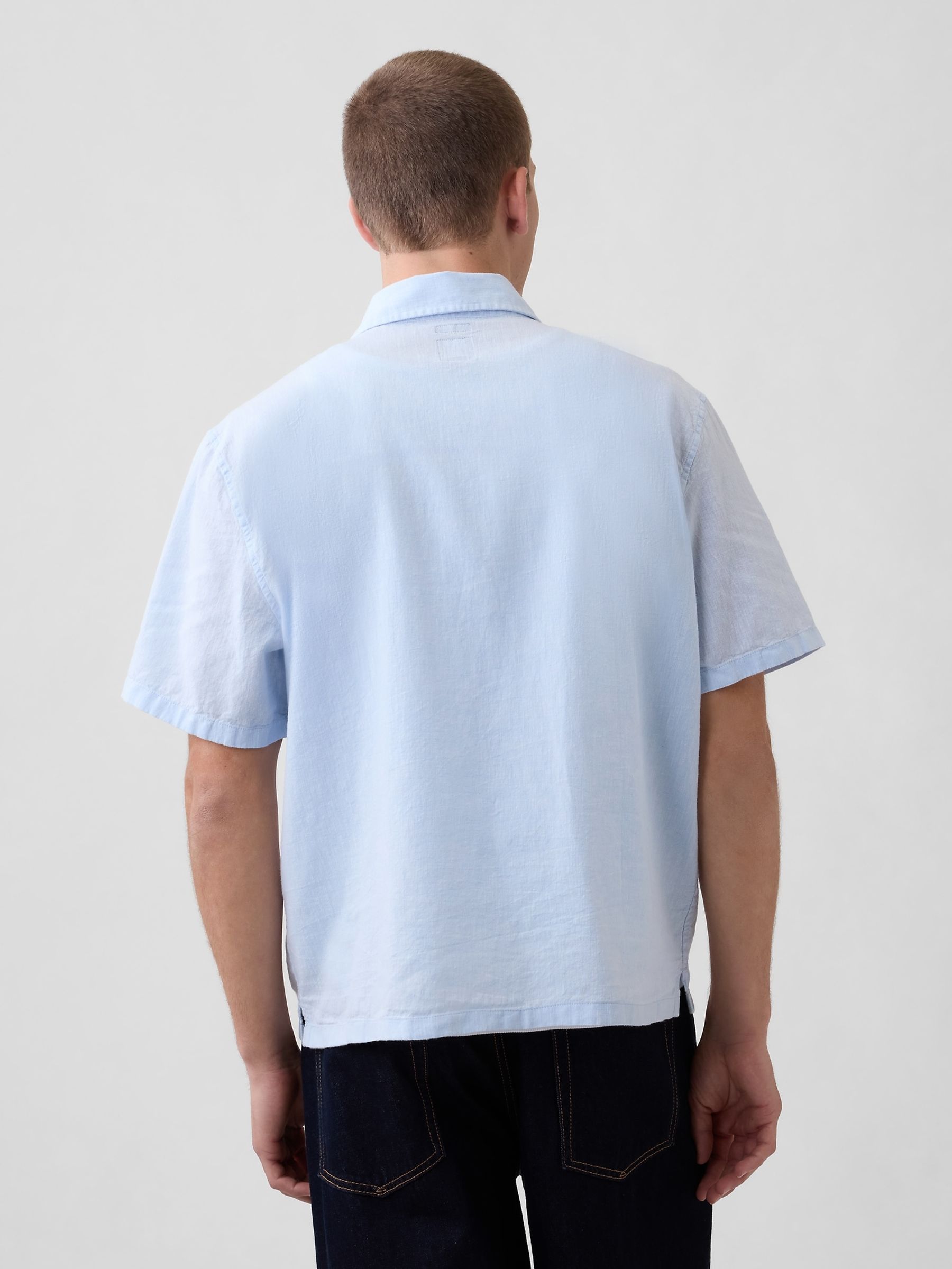 Blue Linen-Cotton Relaxed Straight-Hem Shirt - Image 2 of 4
