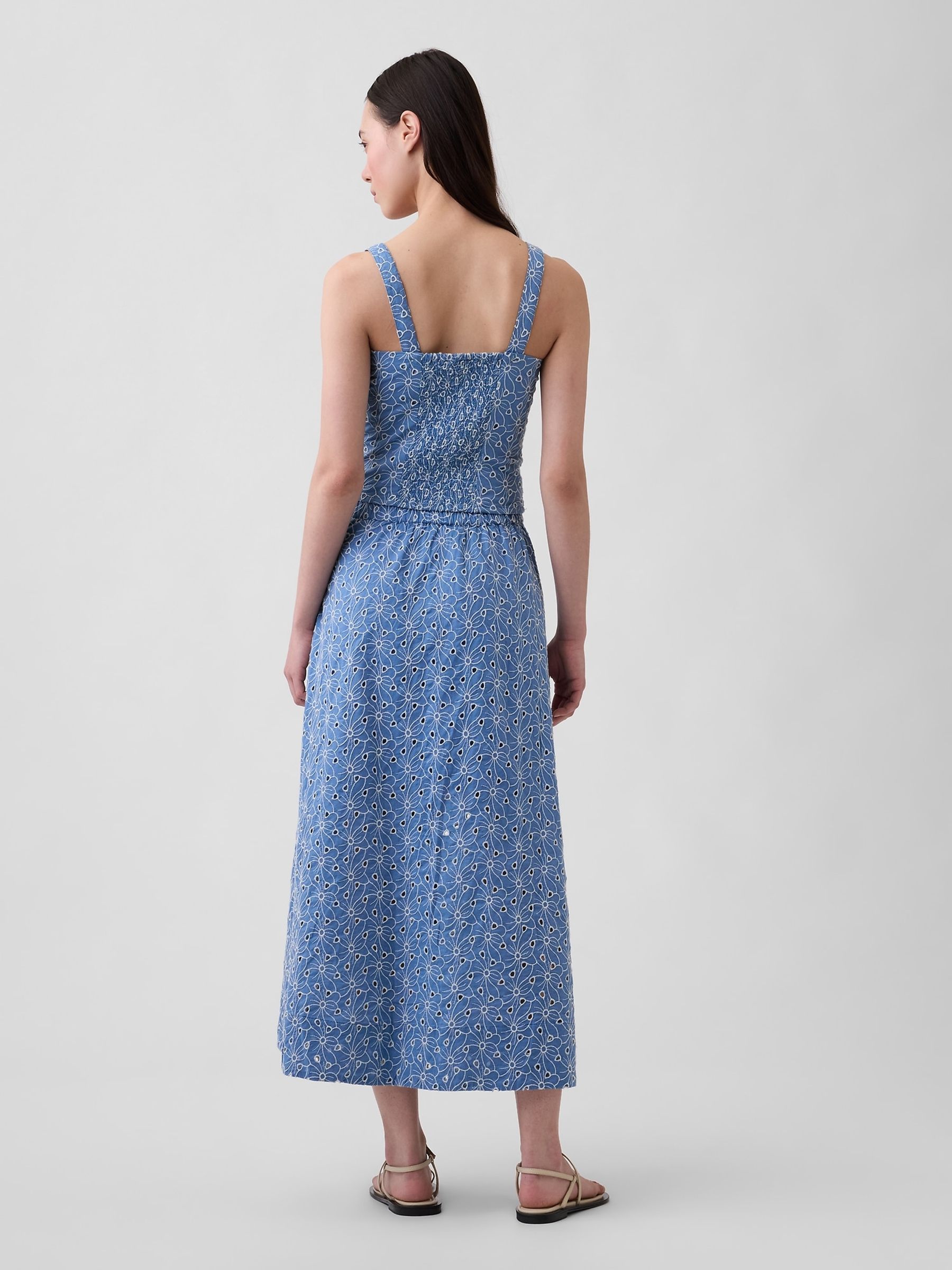 Blue High Waisted Eyelet Maxi Skirt - Image 2 of 5
