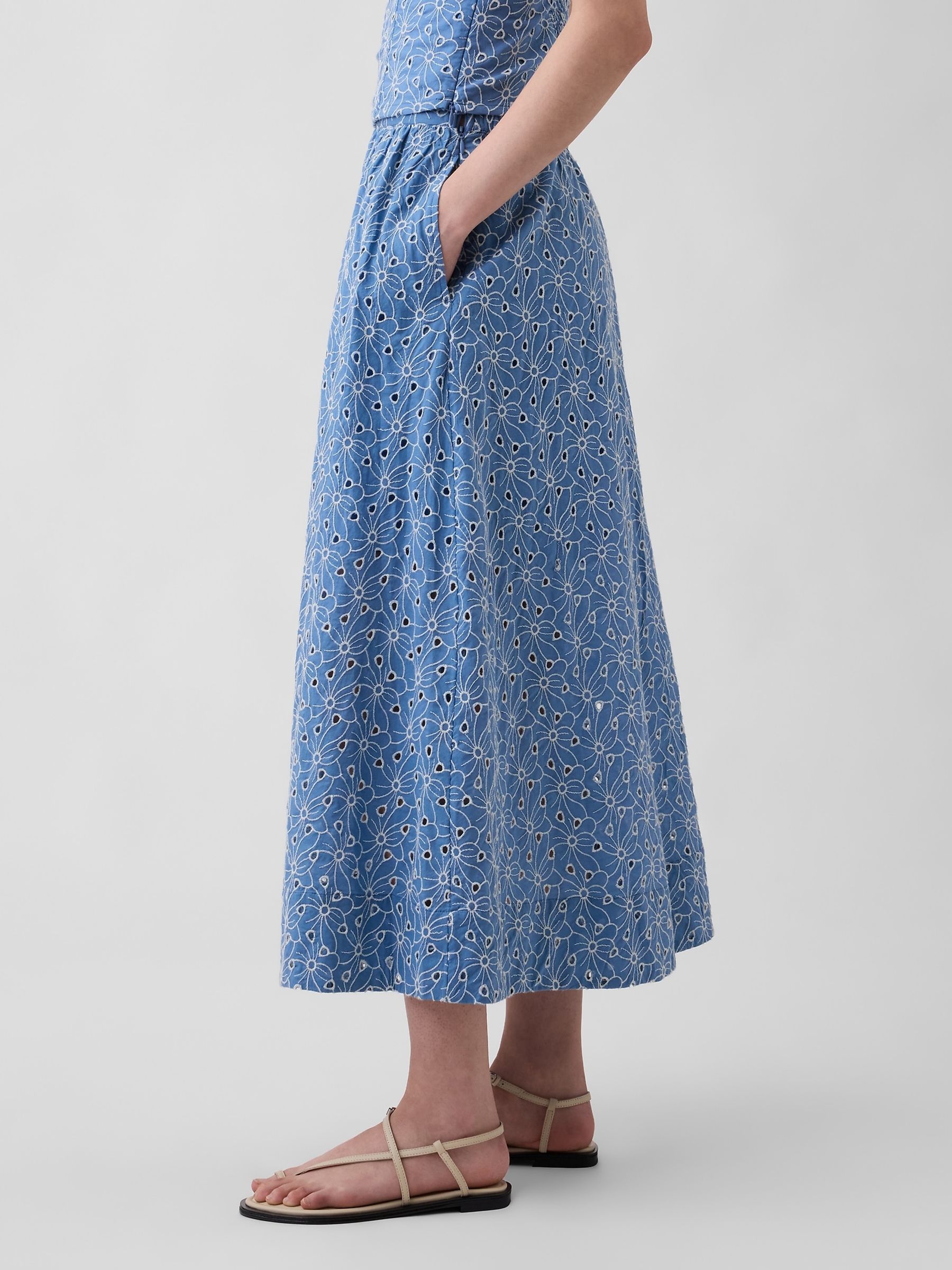 Blue High Waisted Eyelet Maxi Skirt - Image 3 of 5