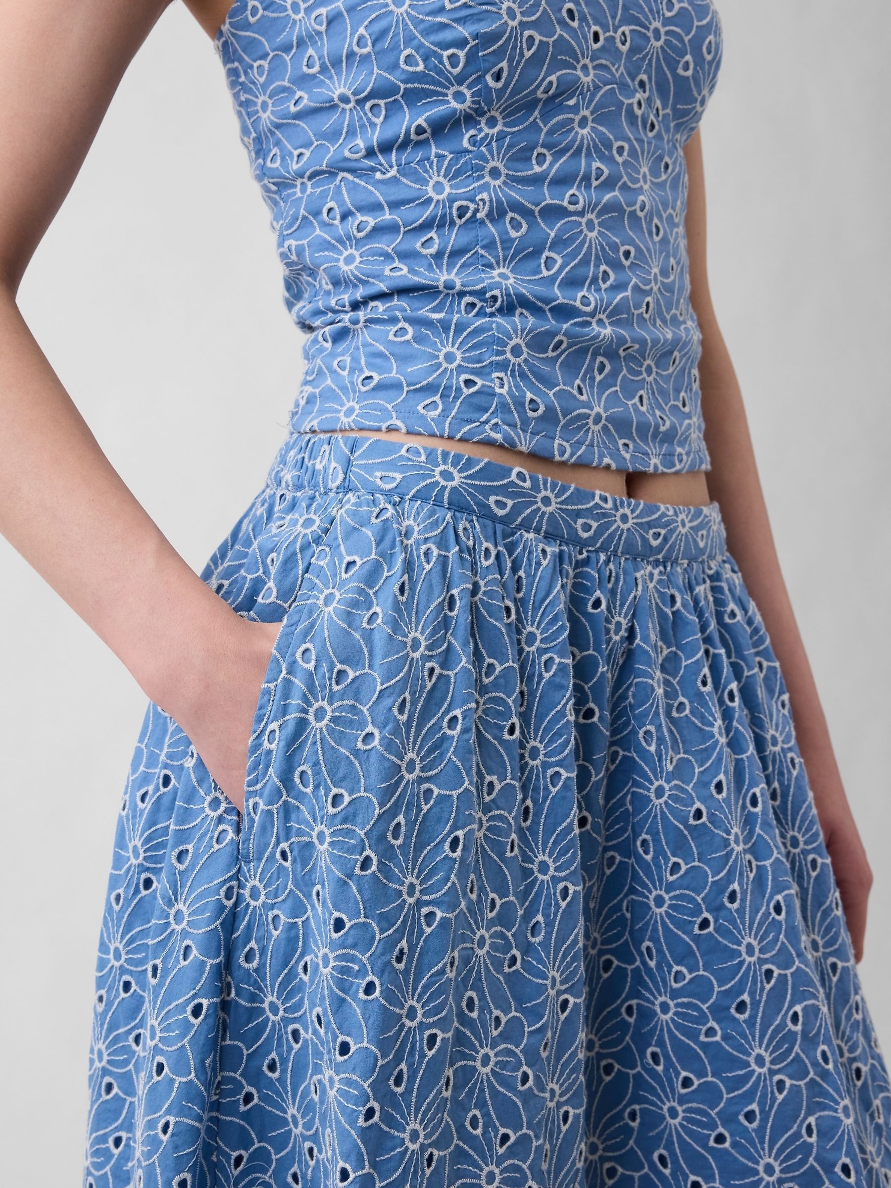 Blue High Waisted Eyelet Maxi Skirt - Image 4 of 5
