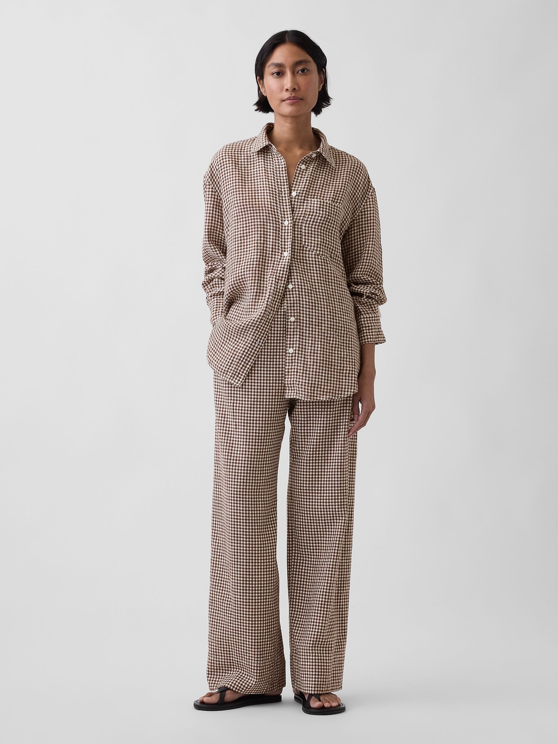 Brown Gingham Linen Oversized Shirt - Image 3 of 3