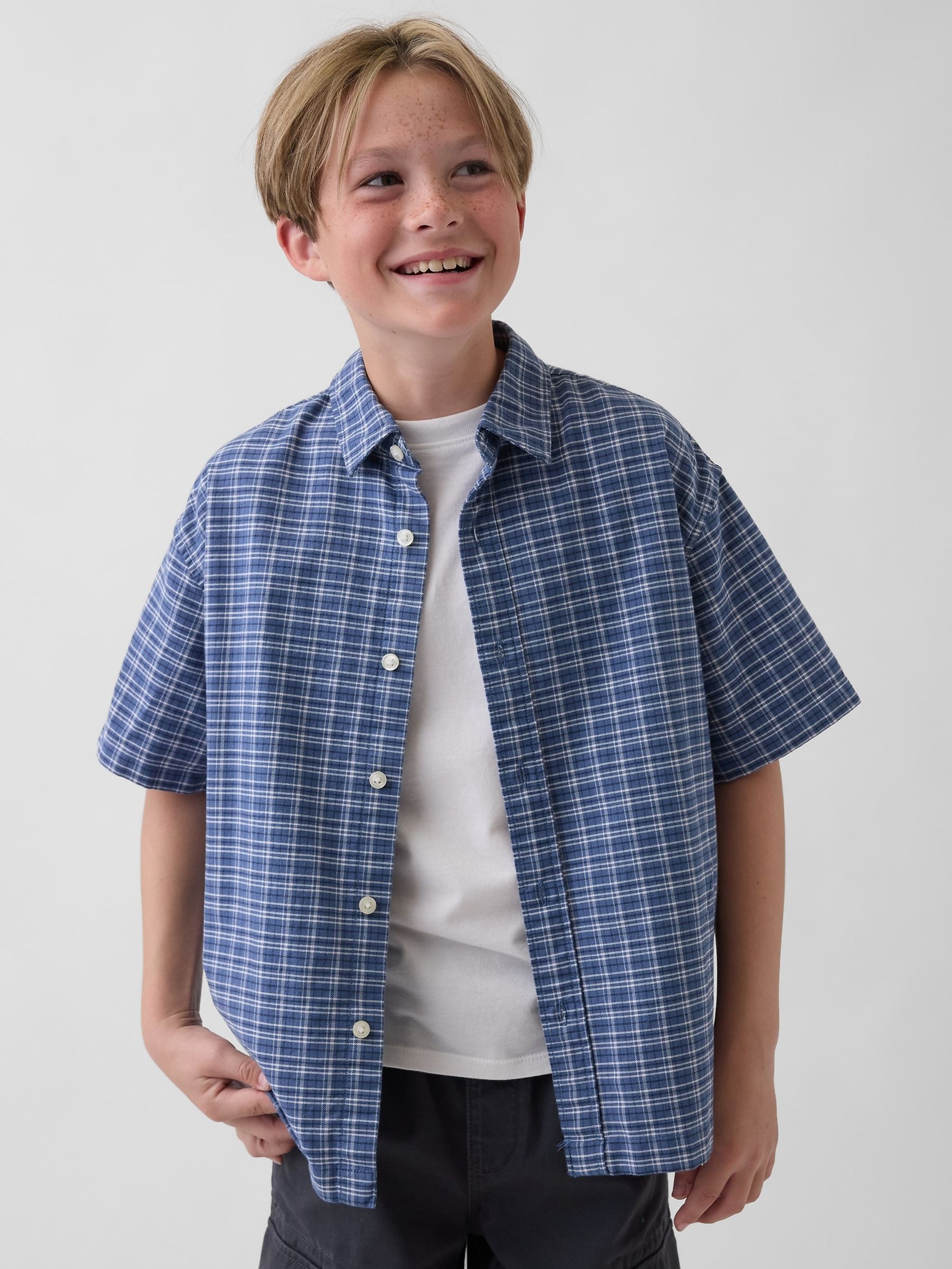 Blue Relaxed Check Oxford Shirt - Image 1 of 4