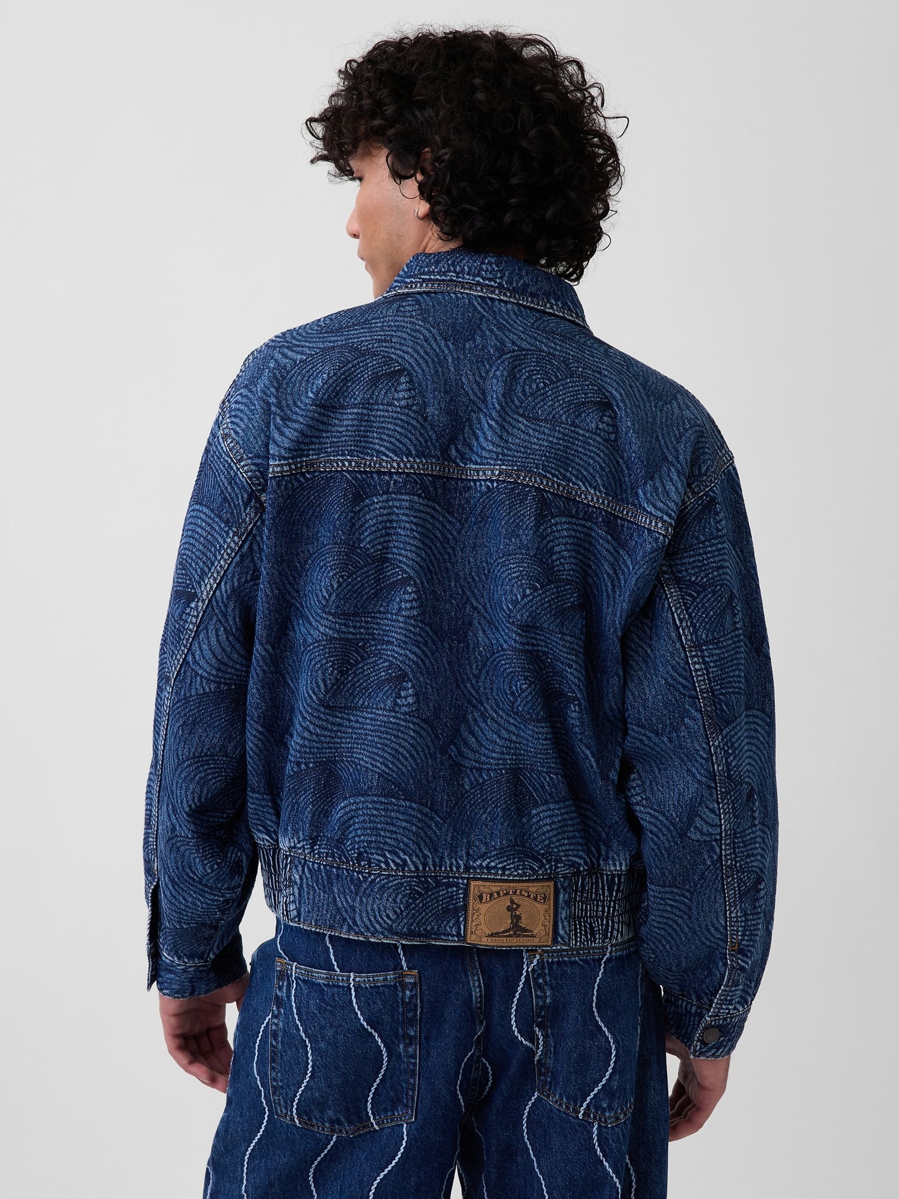 Gap x Harlem's Mid Wash Fashion Row Embroidered Denim Bomber Jacket - Image 2 of 4
