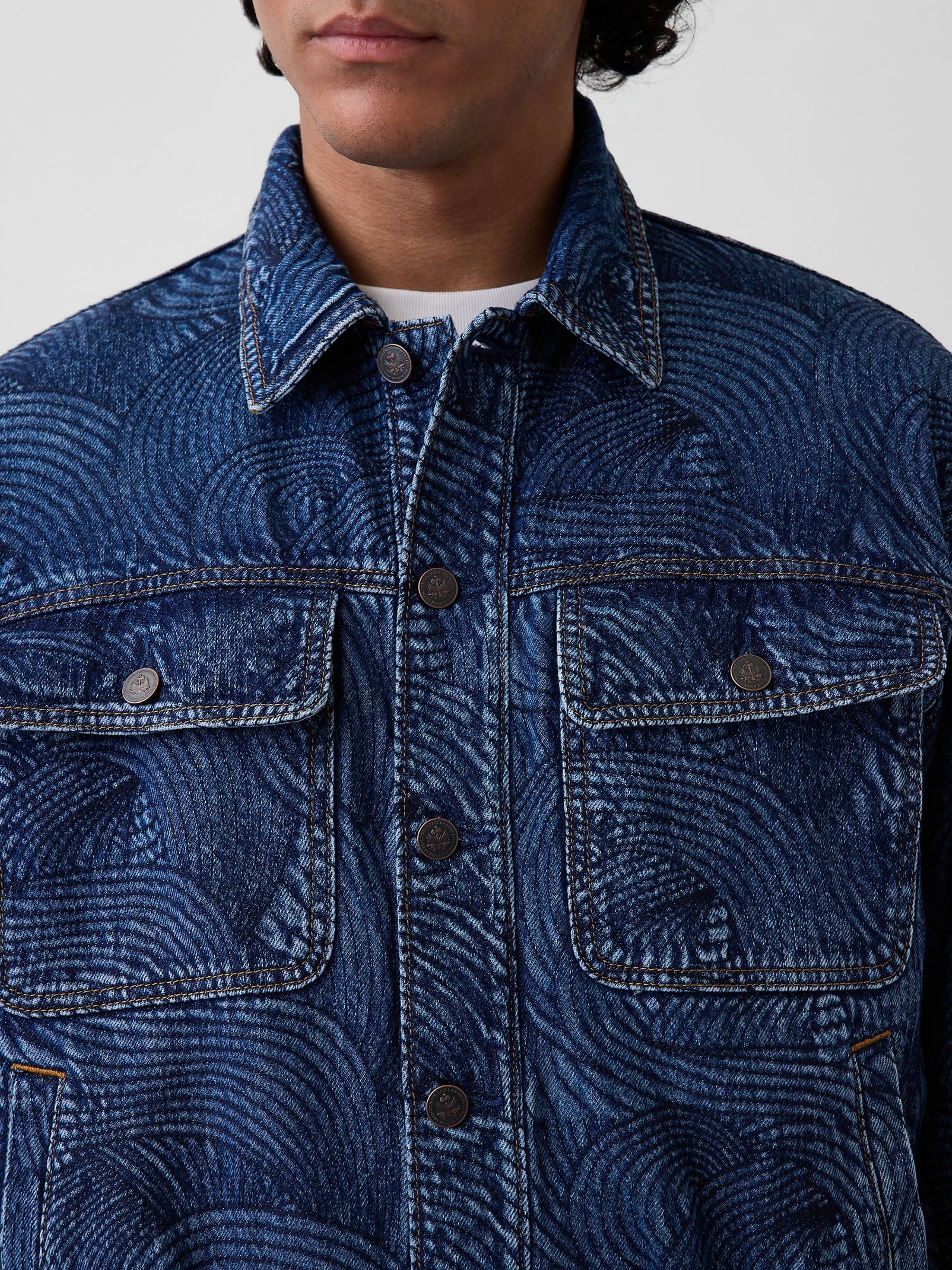 Gap x Harlem's Mid Wash Fashion Row Embroidered Denim Bomber Jacket - Image 4 of 4