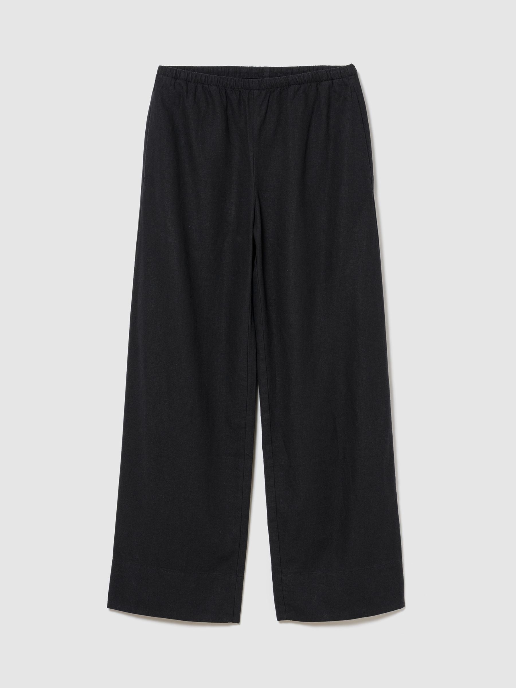 Black Linen-Blend Easy Wide-Leg Trousers - Image 1 of 1