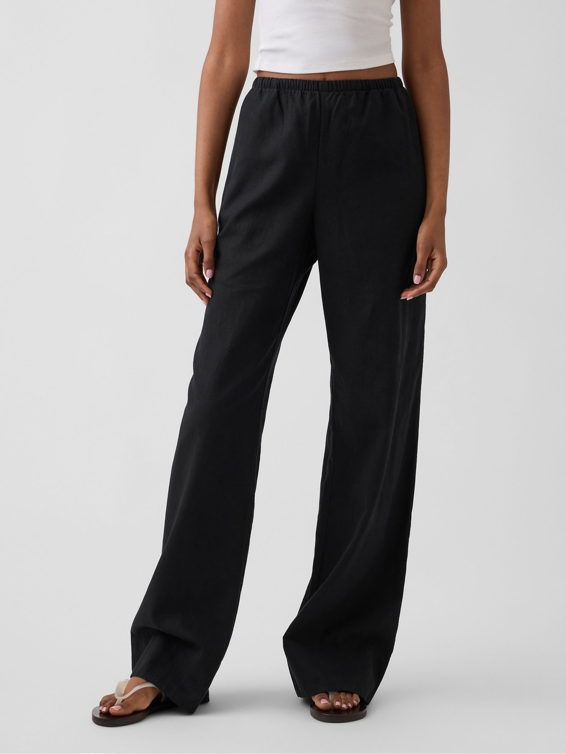 Black Linen Wide Leg Trousers - Image 2 of 6 Black Linen Wide Leg Trousers - Image 2 of 6