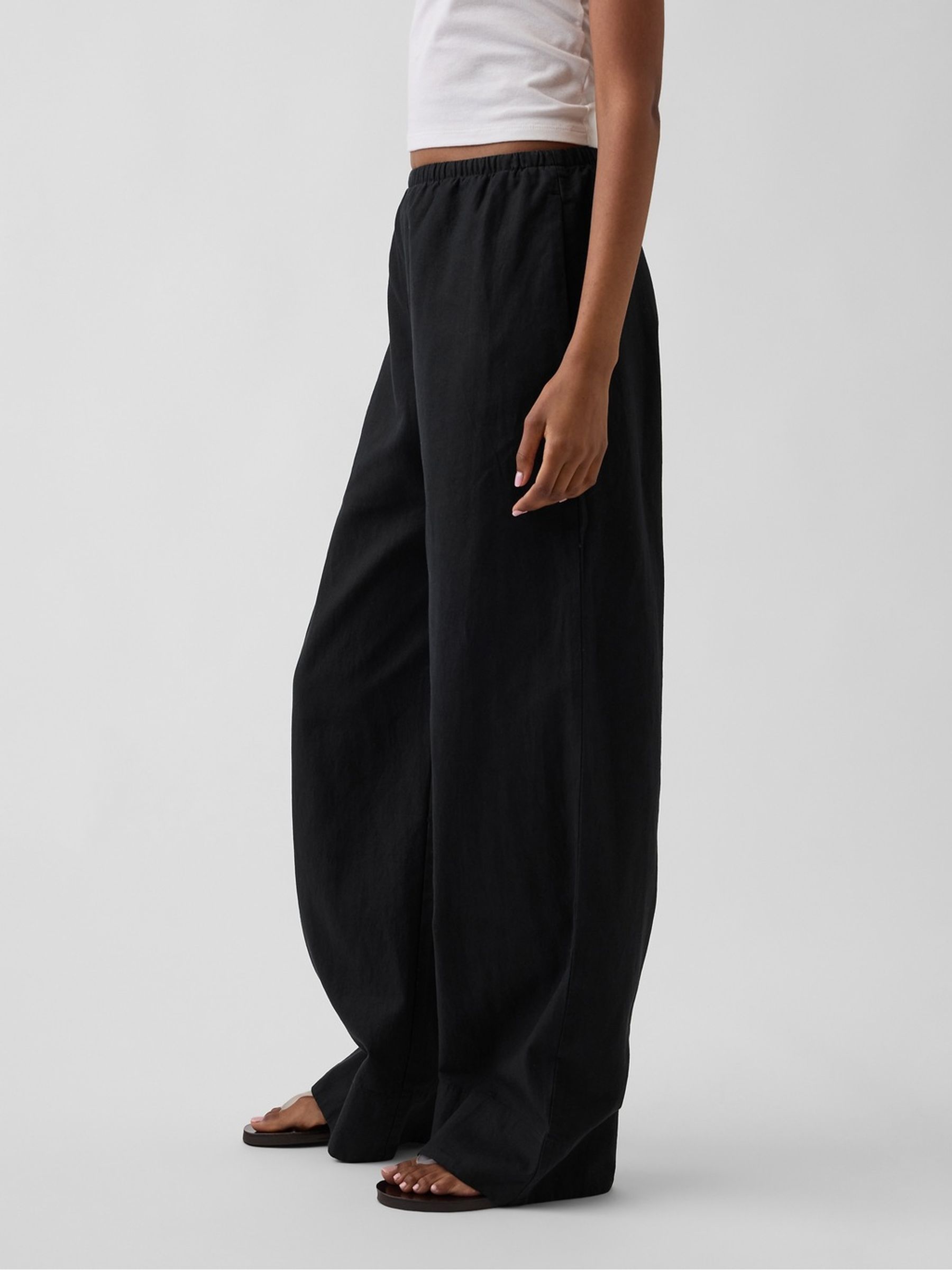 Black Linen Wide Leg Trousers - Image 3 of 6