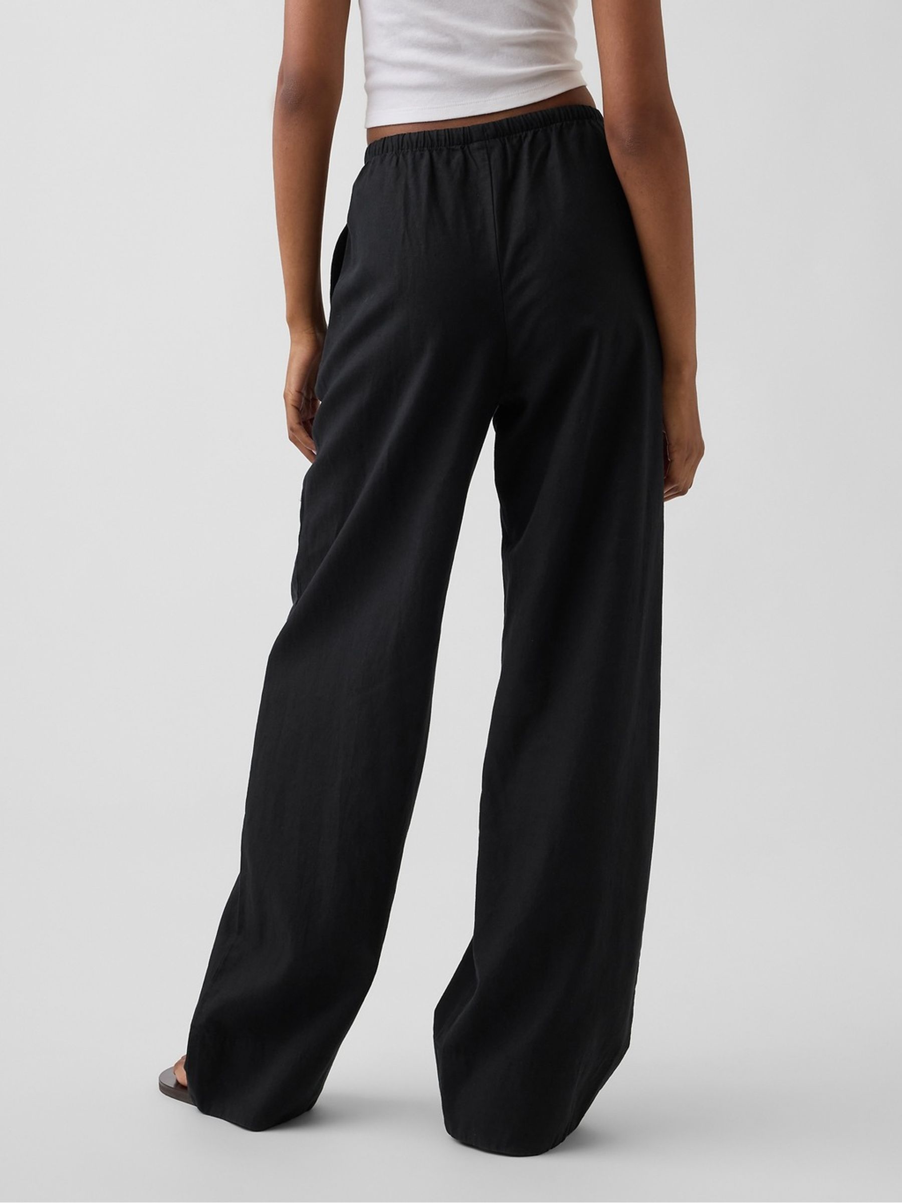 Black Linen Wide Leg Trousers - Image 4 of 6