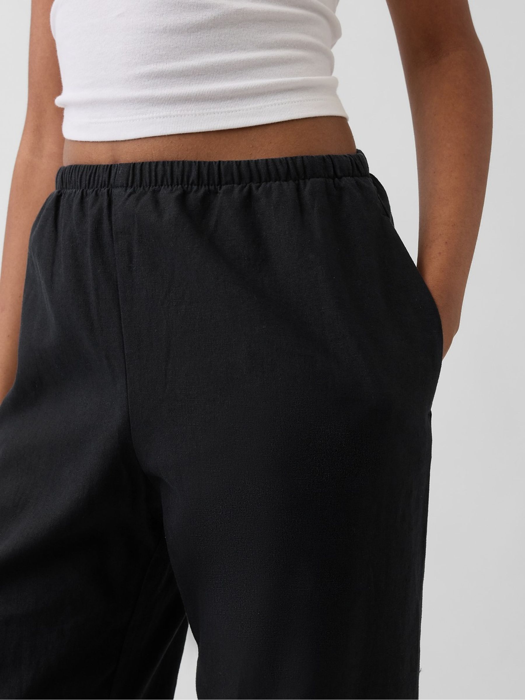 Black Linen Wide Leg Trousers - Image 5 of 6