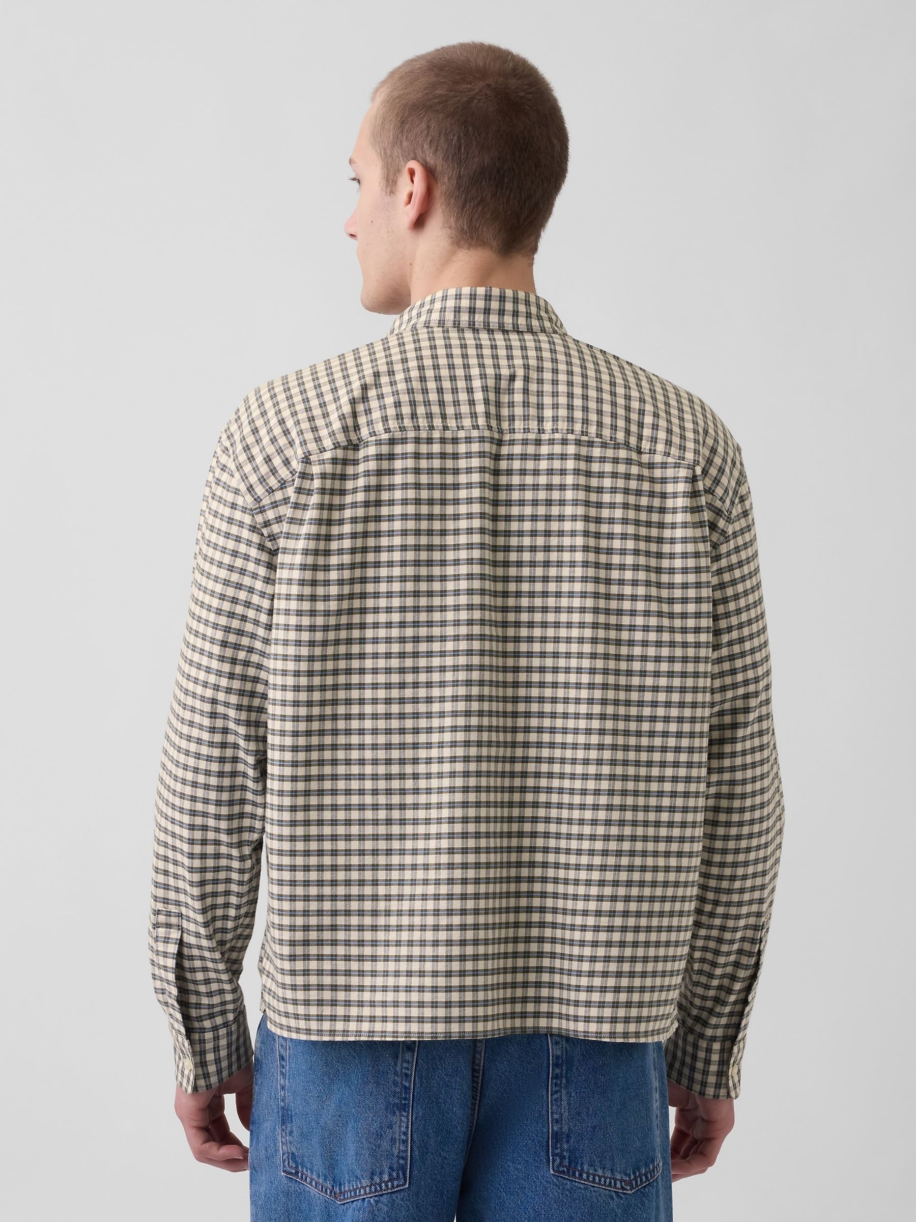 Cream check Relaxed Straight-Hem Oxford Shirt - Image 2 of 4