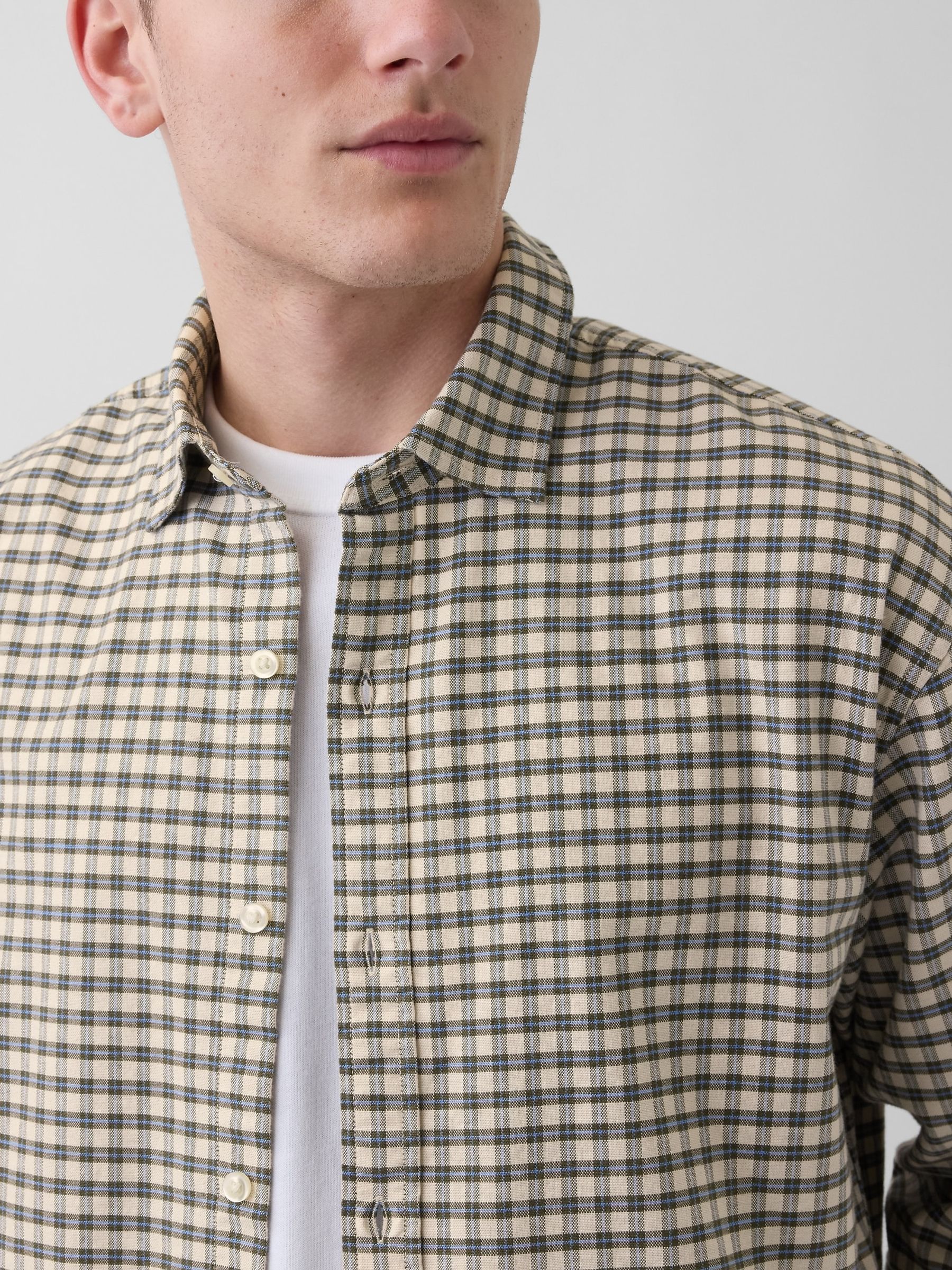 Cream check Relaxed Straight-Hem Oxford Shirt - Image 4 of 4