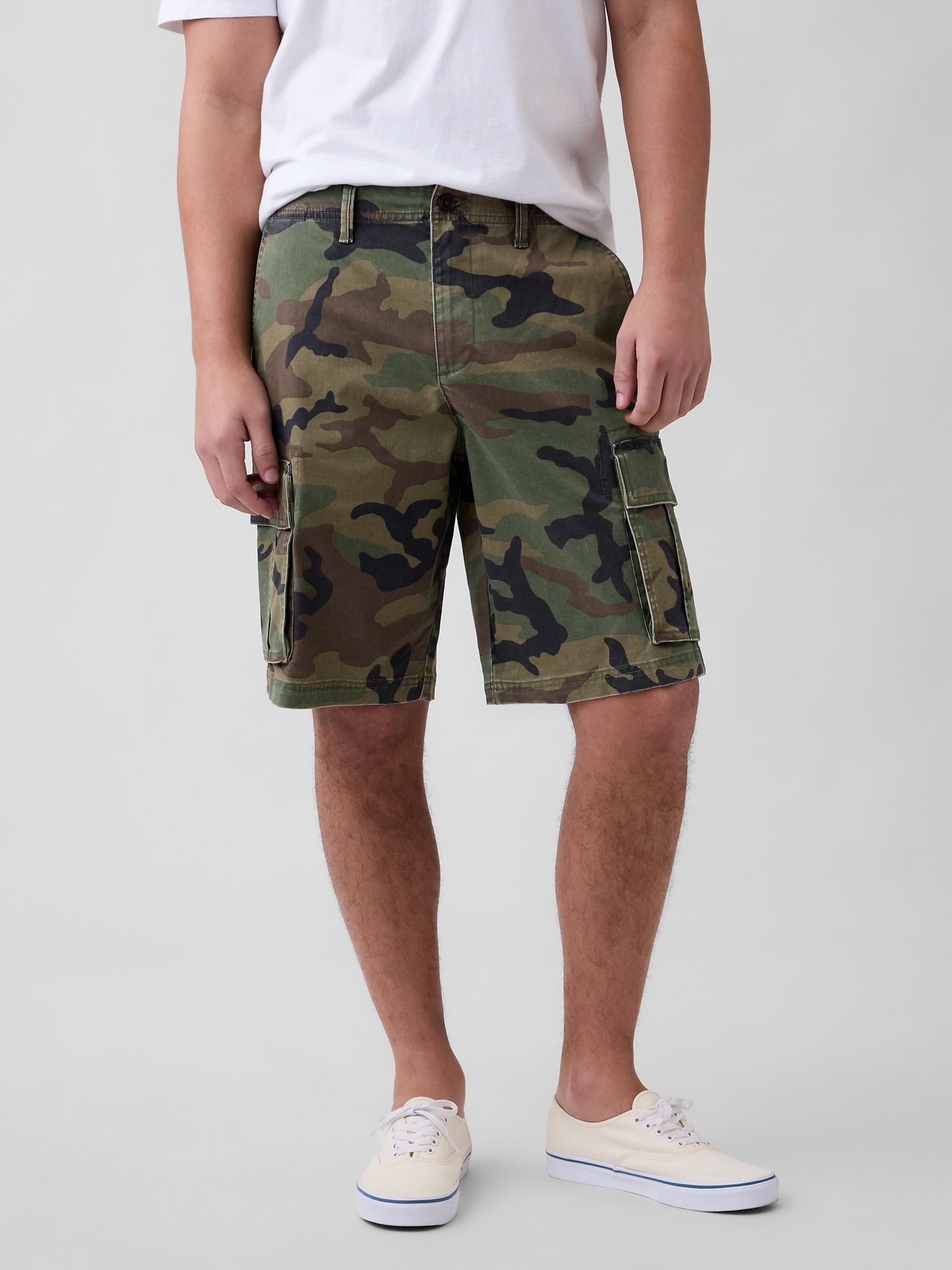 Green Camo 11 inch Essential Cargo Shorts - Image 1 of 6 Green Camo 11 inch Essential Cargo Shorts - Image 1 of 6