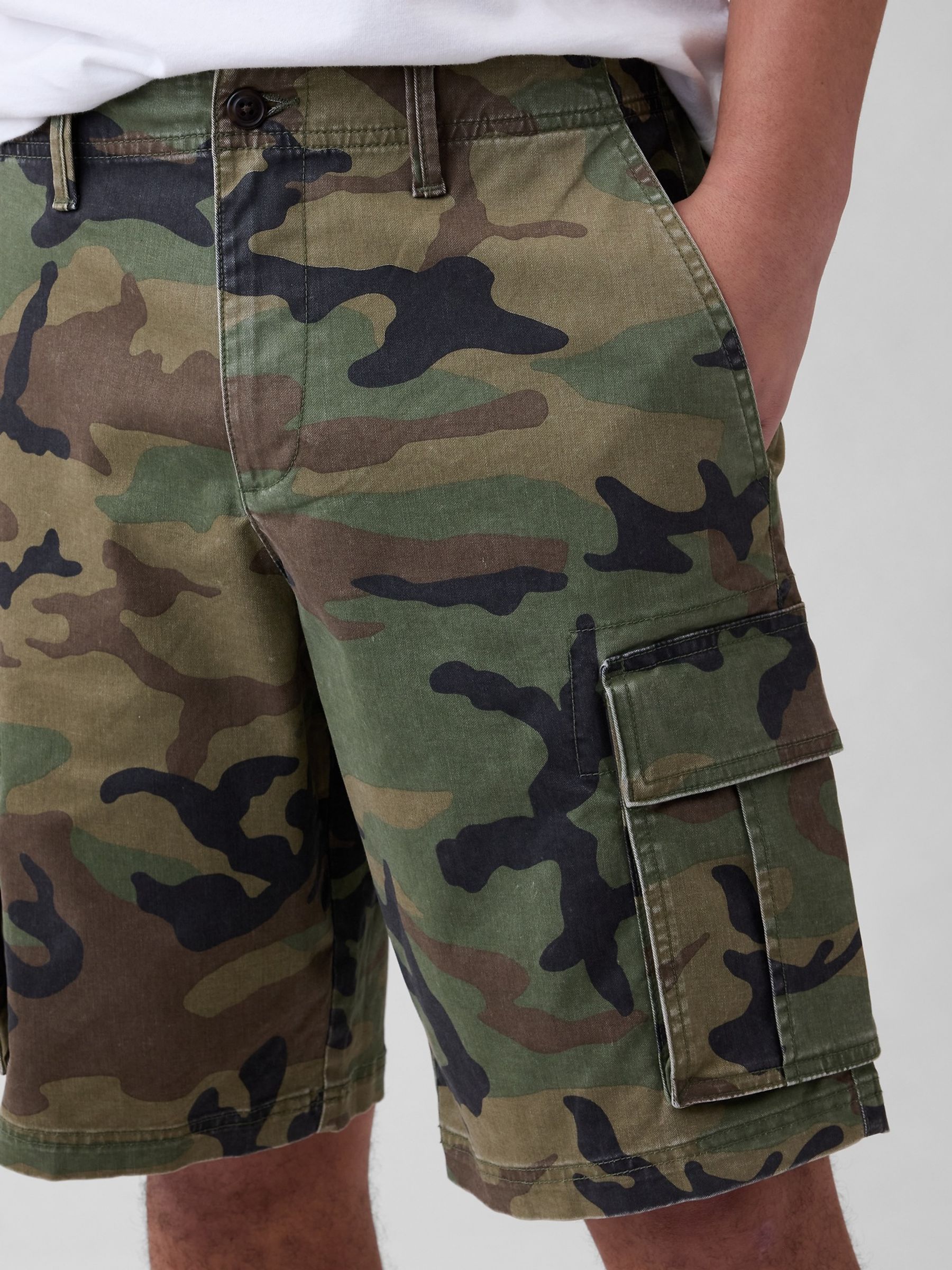 Green Camo 11 inch Essential Cargo Shorts - Image 3 of 6
