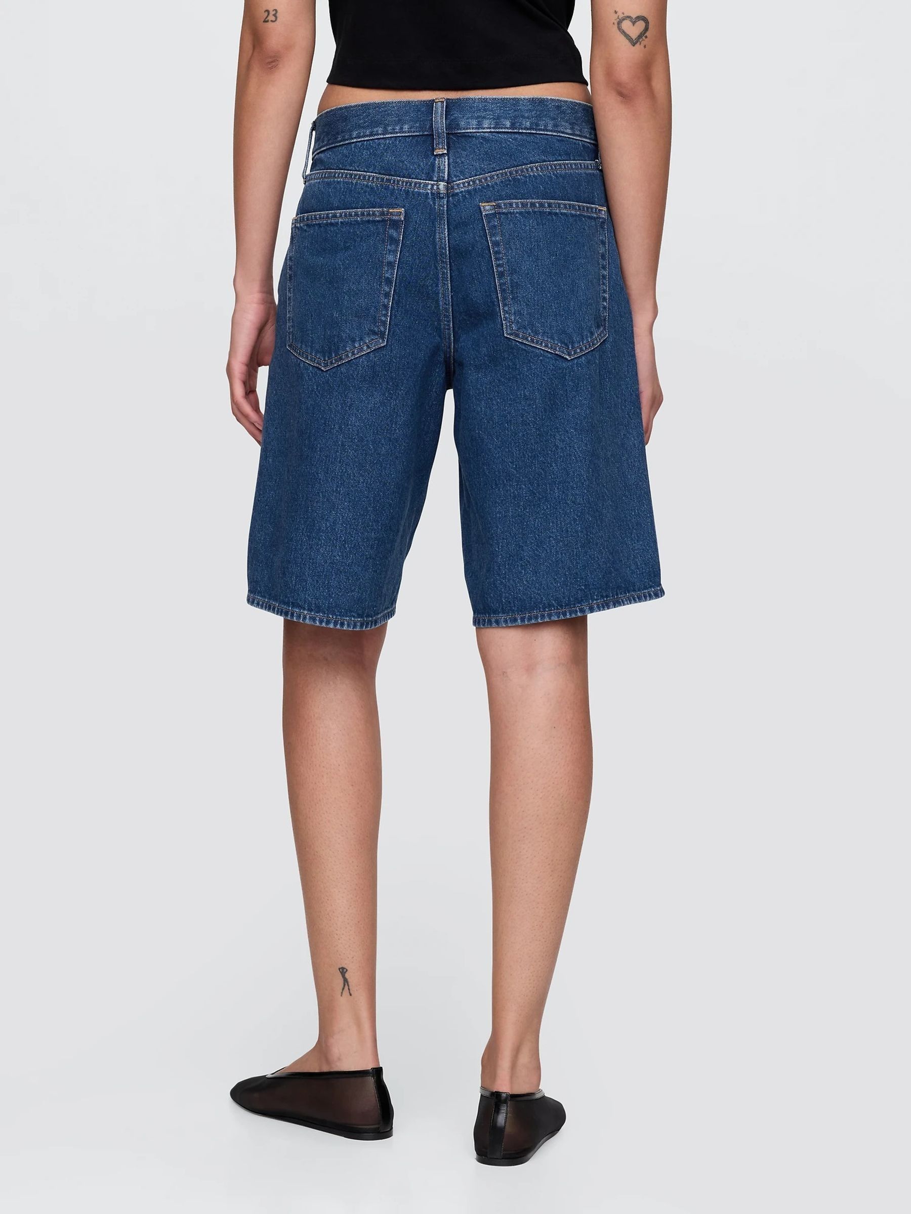 Dark wash 11inch Mid Rise Longline Denim Shorts - Image 2 of 7