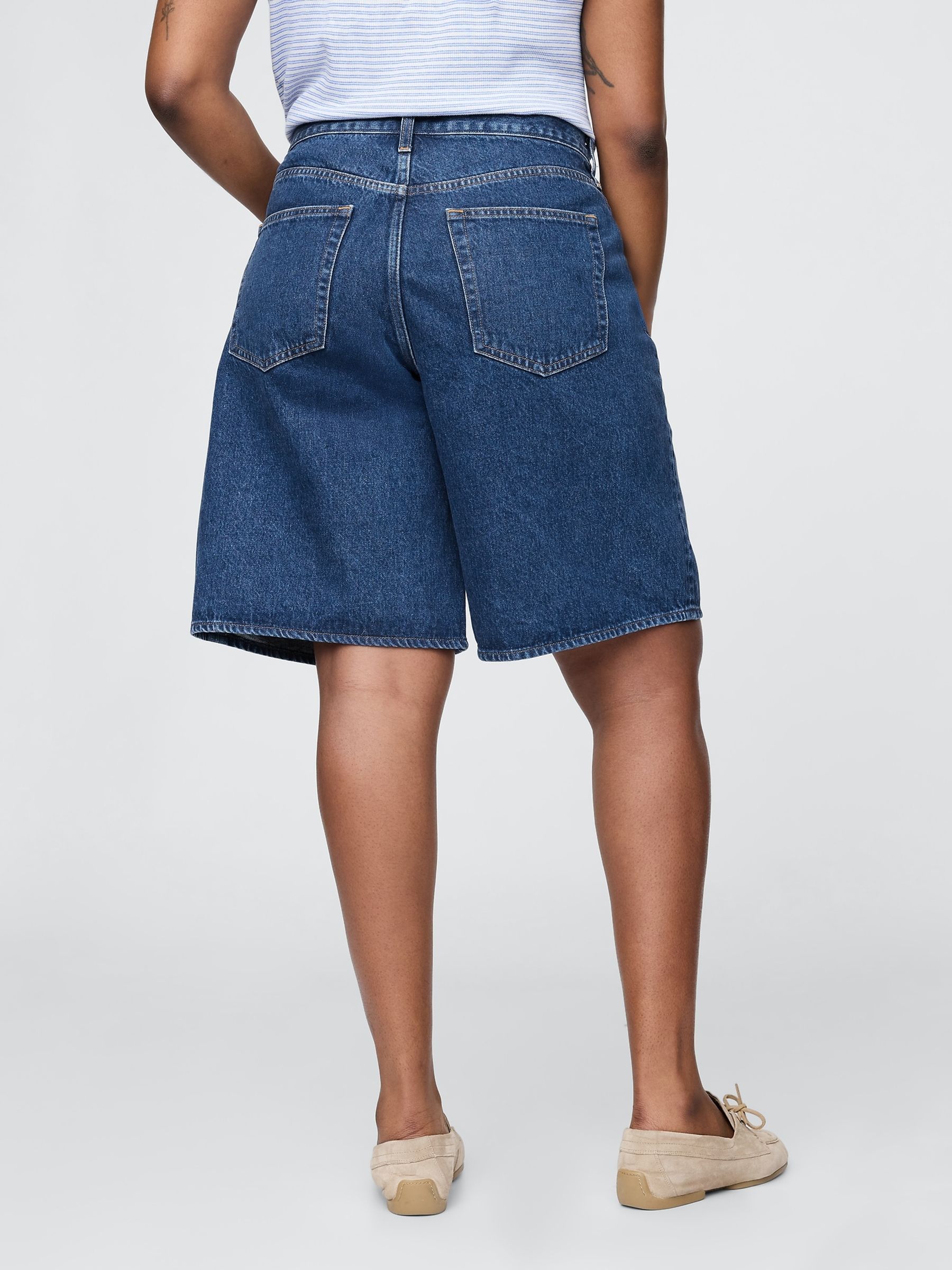 Dark wash 11inch Mid Rise Longline Denim Shorts - Image 6 of 7