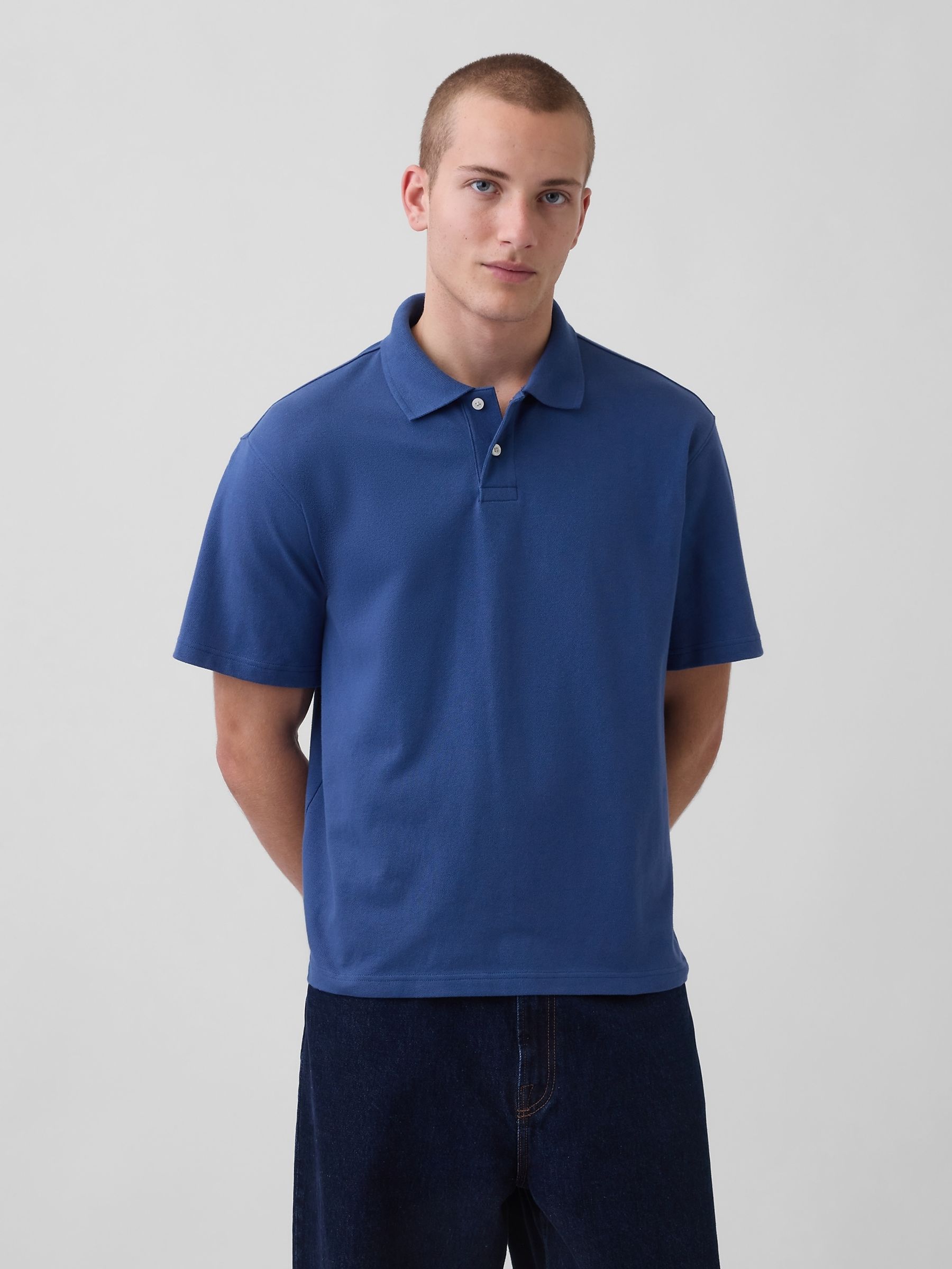 Blue Relaxed Pique Polo Shirt - Image 1 of 4