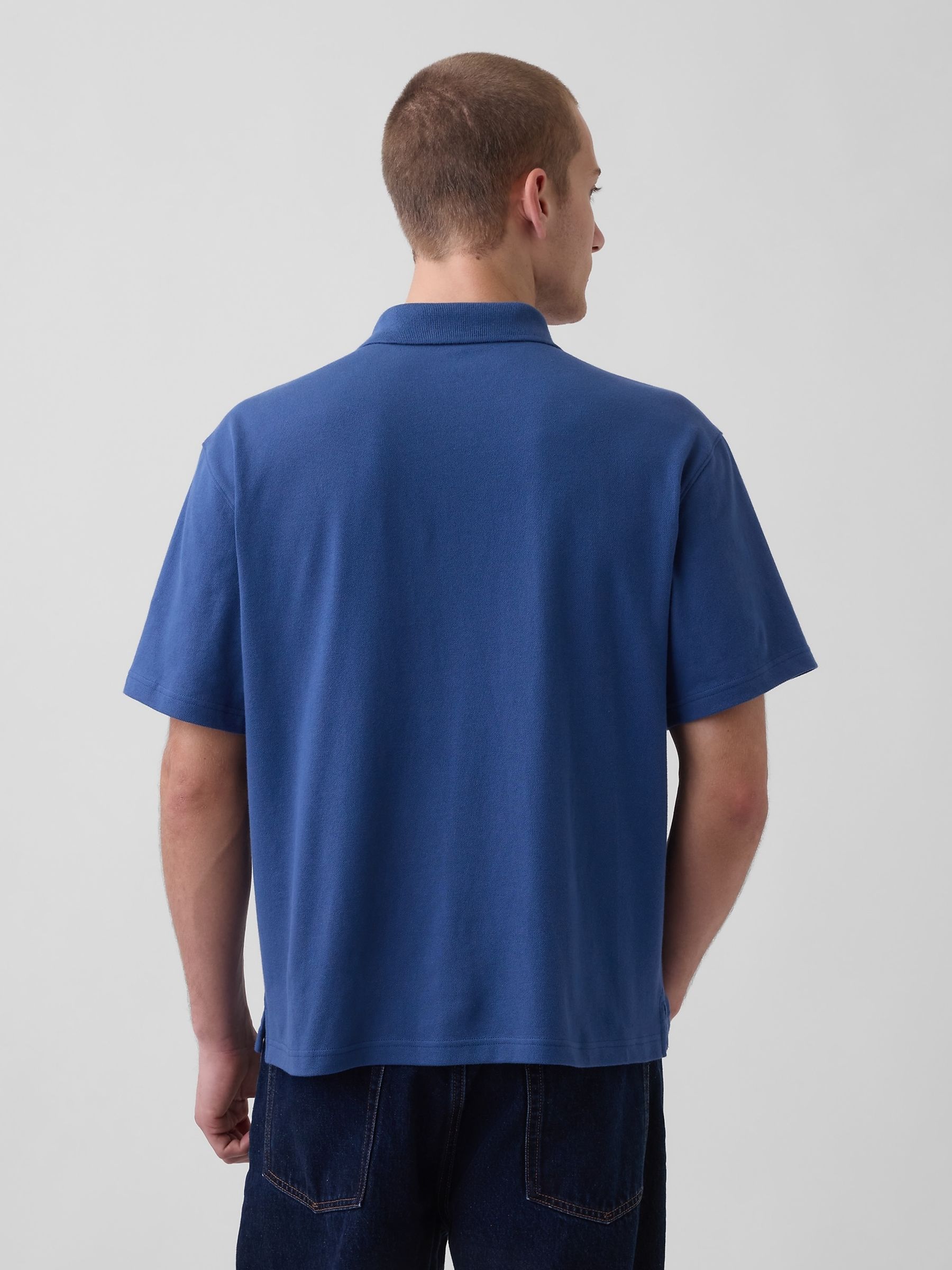 Blue Relaxed Pique Polo Shirt - Image 2 of 4