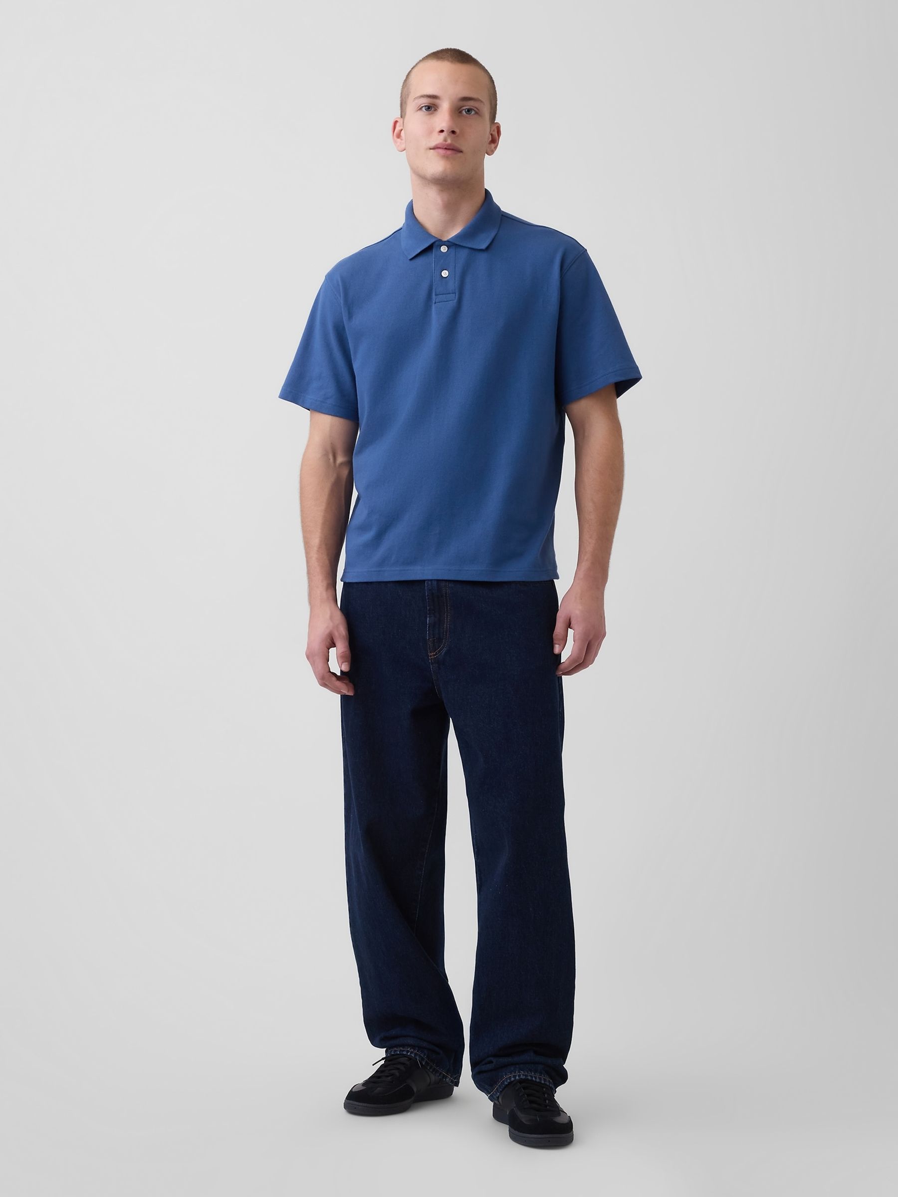 Blue Relaxed Pique Polo Shirt - Image 3 of 4