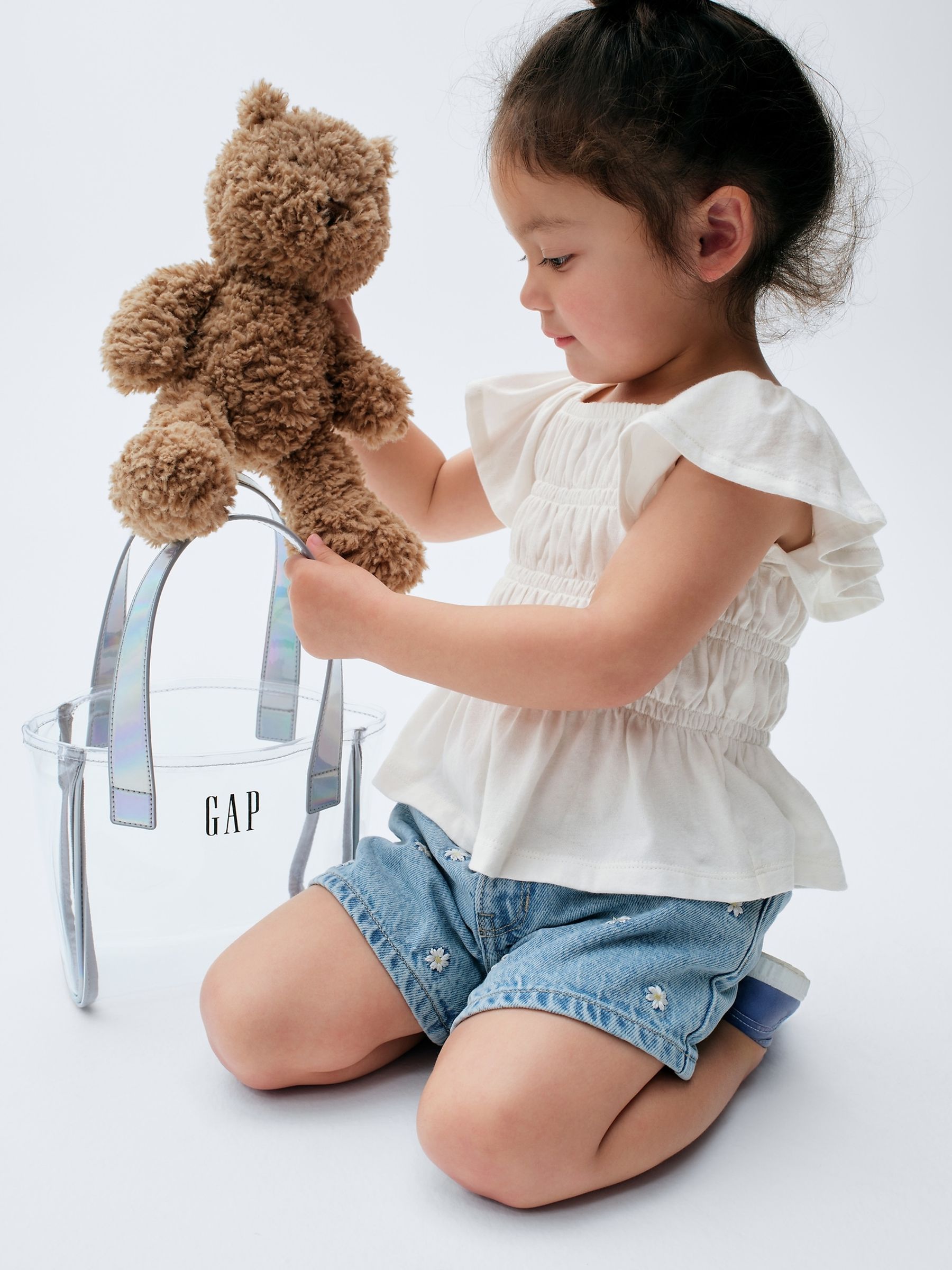 White Smocked Flutter-Sleeve Top - Image 1 of 3