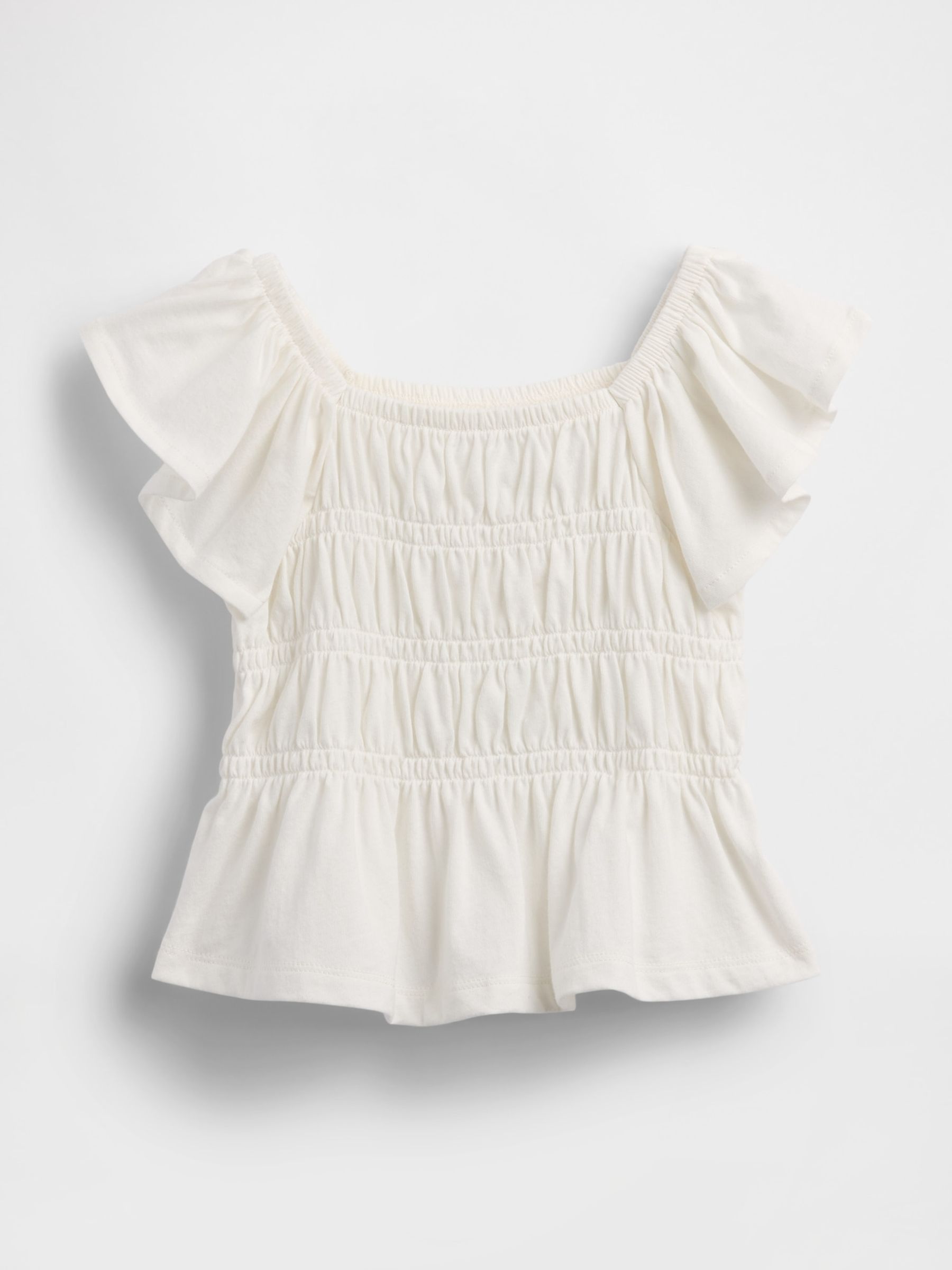 White Smocked Flutter-Sleeve Top - Image 2 of 3