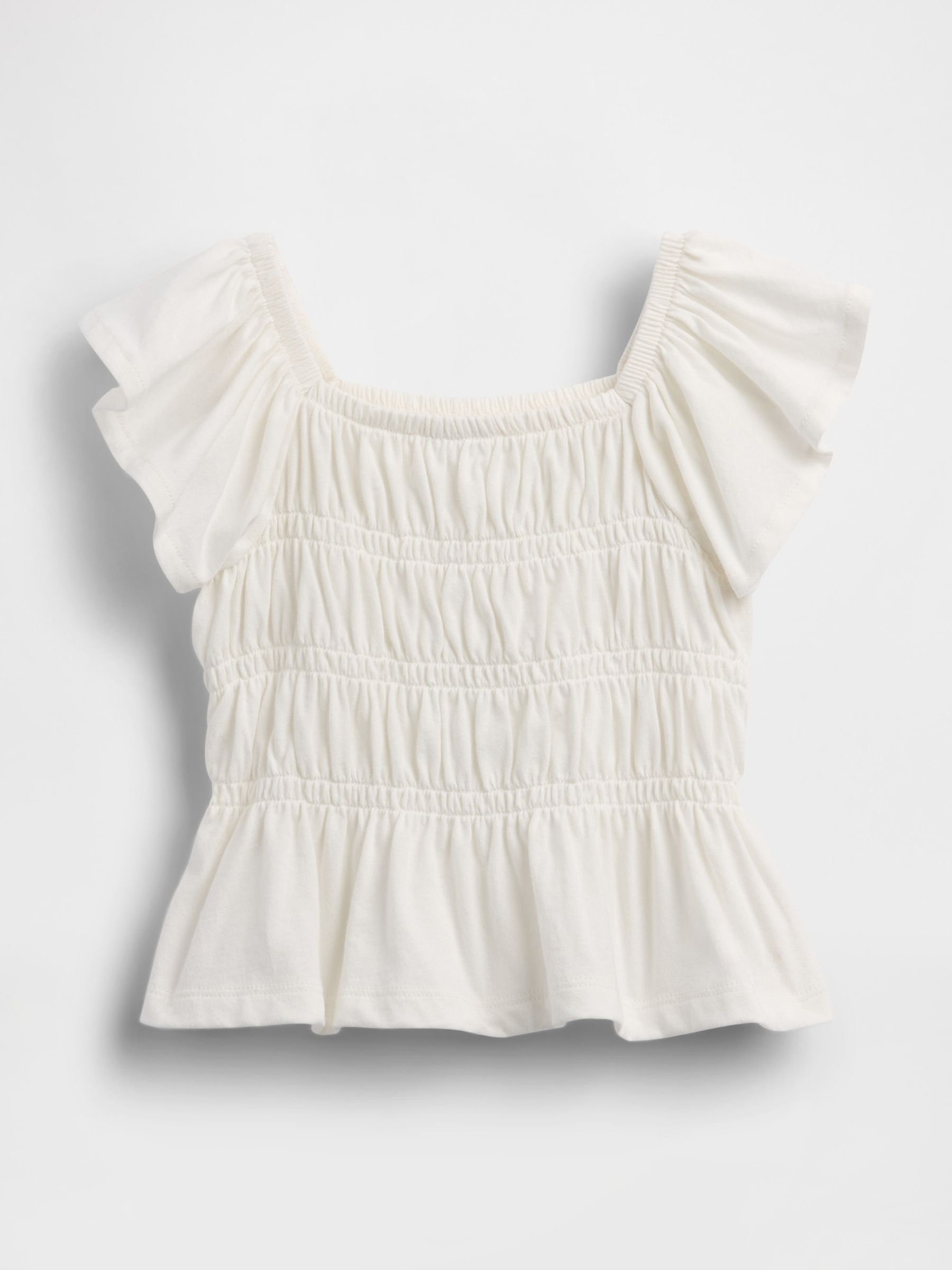 White Smocked Flutter-Sleeve Top - Image 3 of 3