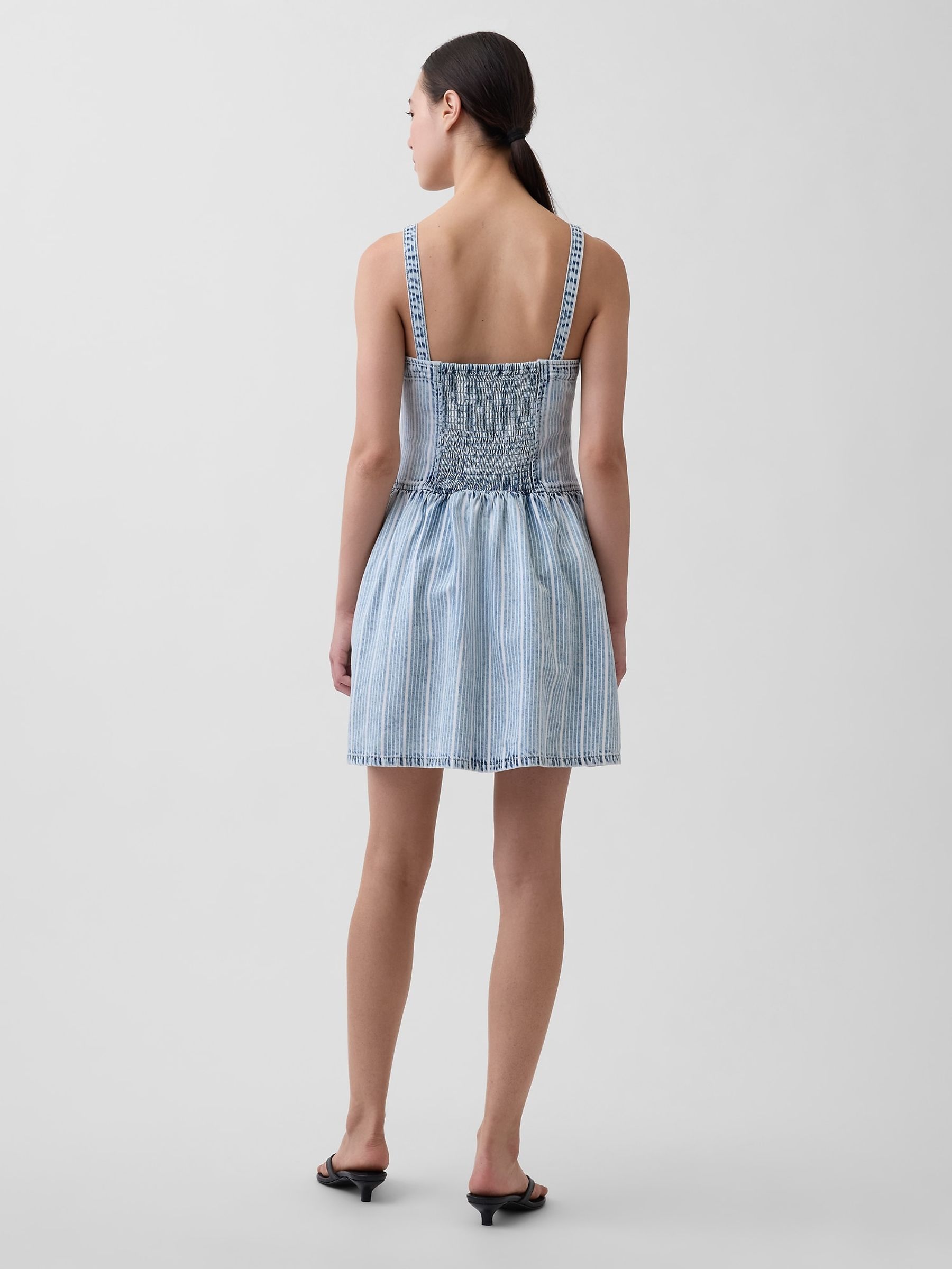 Light Wash UltraSoft Denim Stripe Drop-Waist Mini Dress - Image 2 of 9
