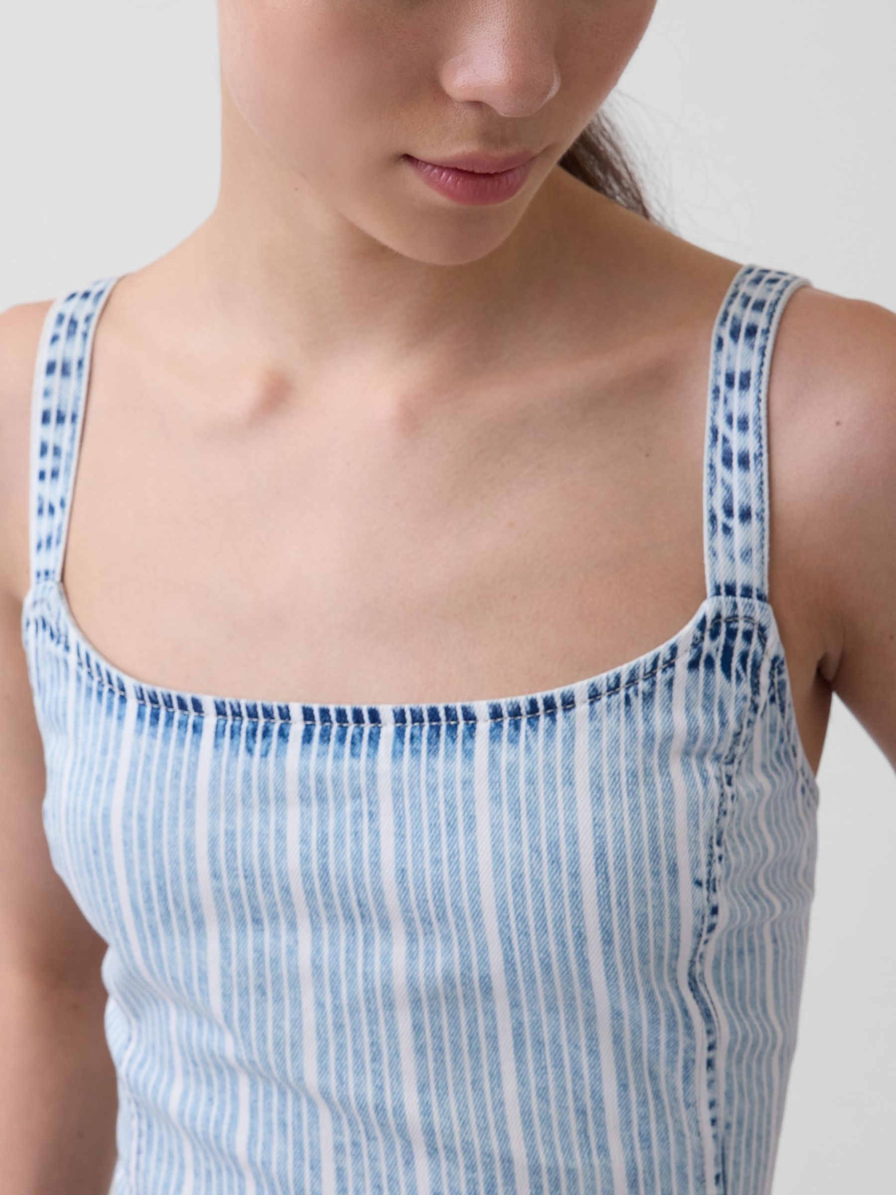 Light Wash UltraSoft Denim Stripe Drop-Waist Mini Dress - Image 4 of 9