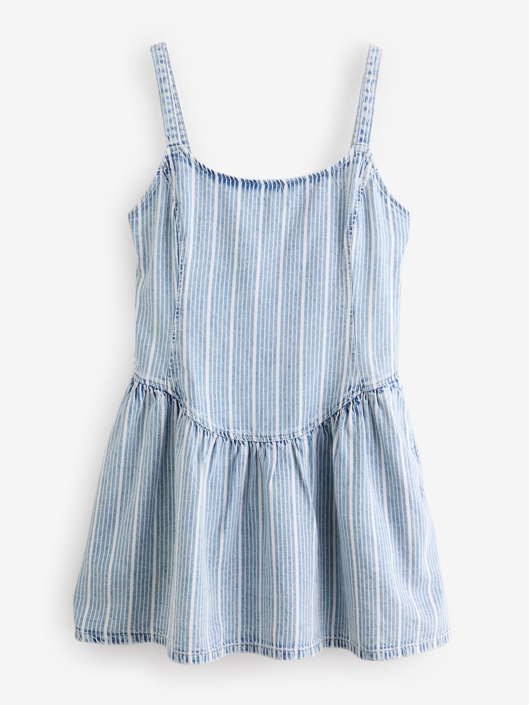 Light Wash UltraSoft Denim Stripe Drop-Waist Mini Dress - Image 5 of 9