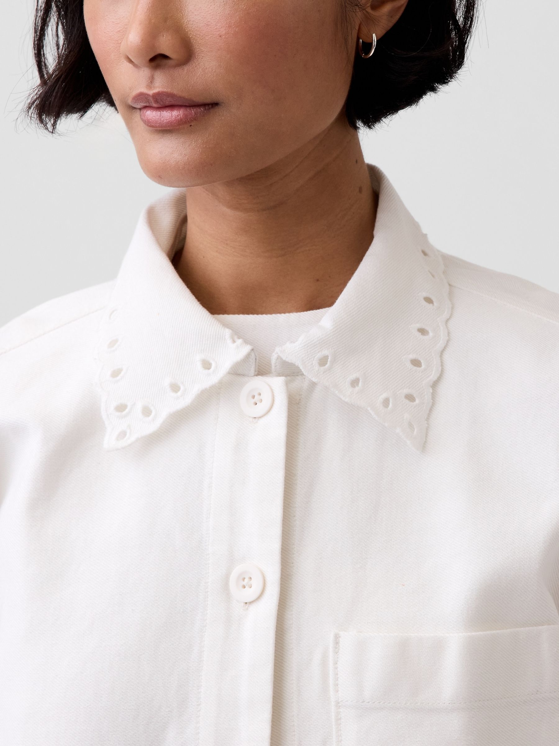 White Eyelet Hem Relaxed Shirt Jacket - Image 4 of 5