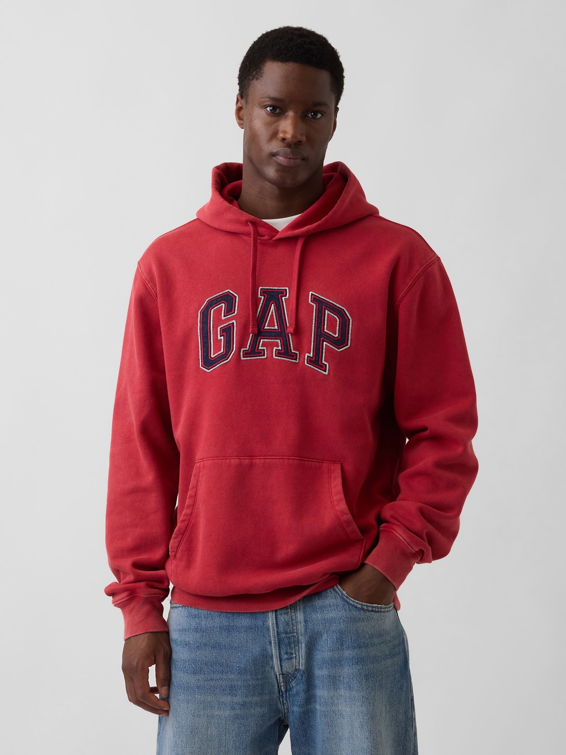 Red Vintage Soft Relaxed Logo Hoodie - Image 1 of 4 Red Vintage Soft Relaxed Logo Hoodie - Image 1 of 4