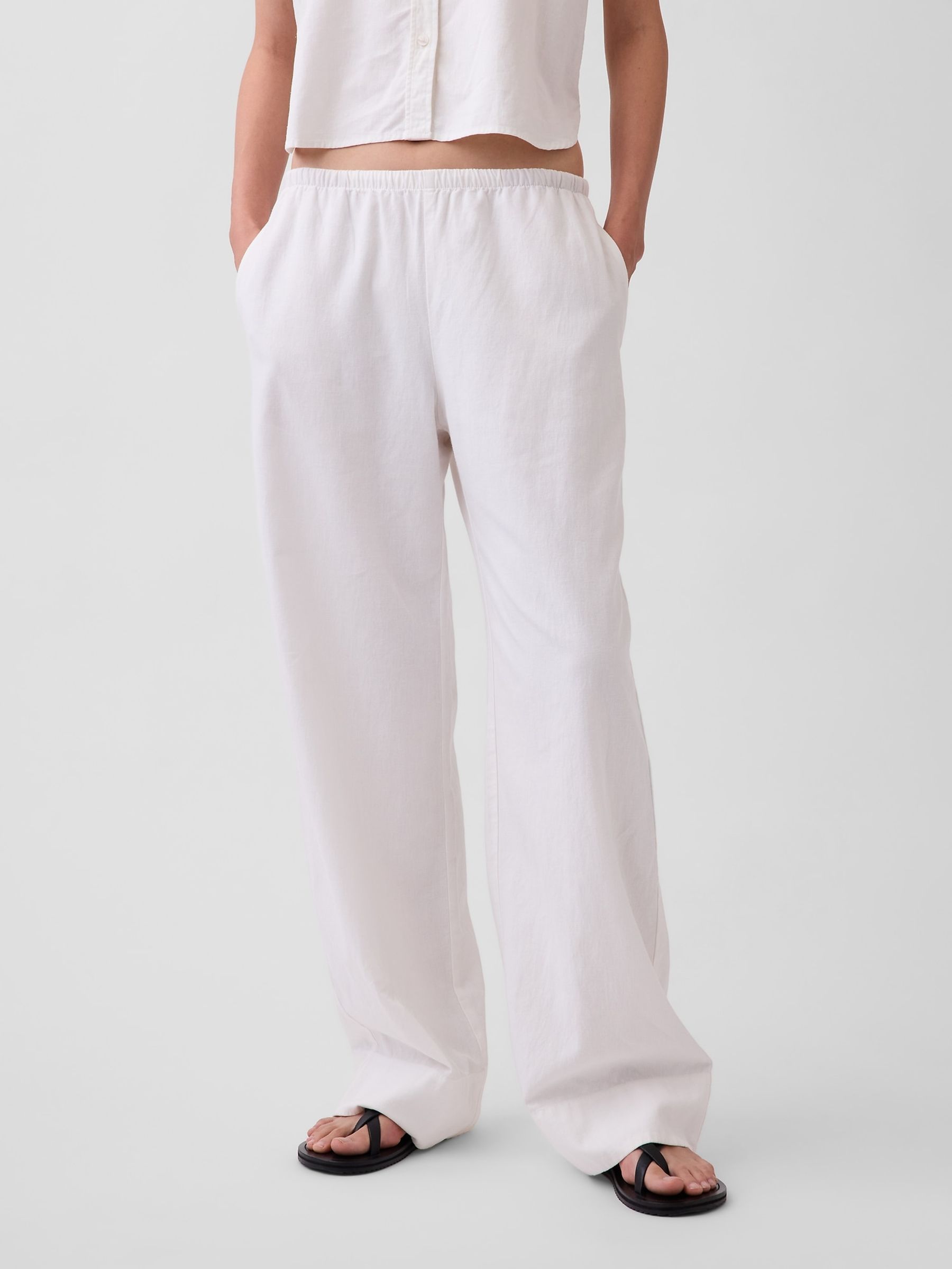 White Linen-Blend Relaxed Wide-Leg Trousers - Image 1 of 4