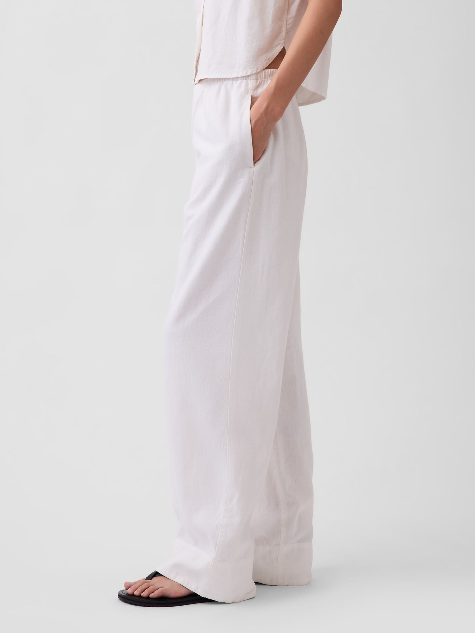White Linen-Blend Relaxed Wide-Leg Trousers - Image 3 of 4