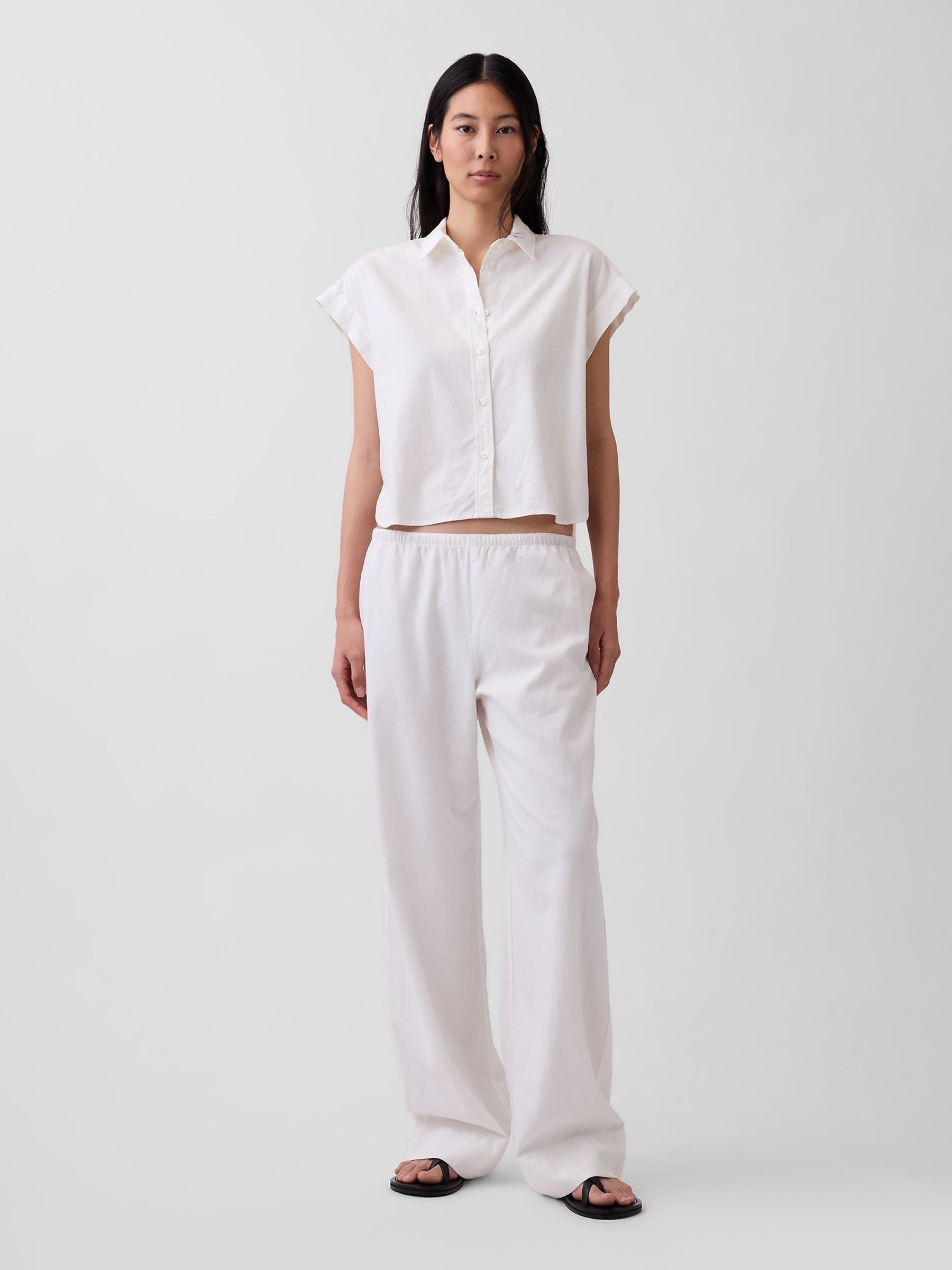White Linen-Blend Relaxed Wide-Leg Trousers - Image 4 of 4 White Linen-Blend Relaxed Wide-Leg Trousers - Image 4 of 4