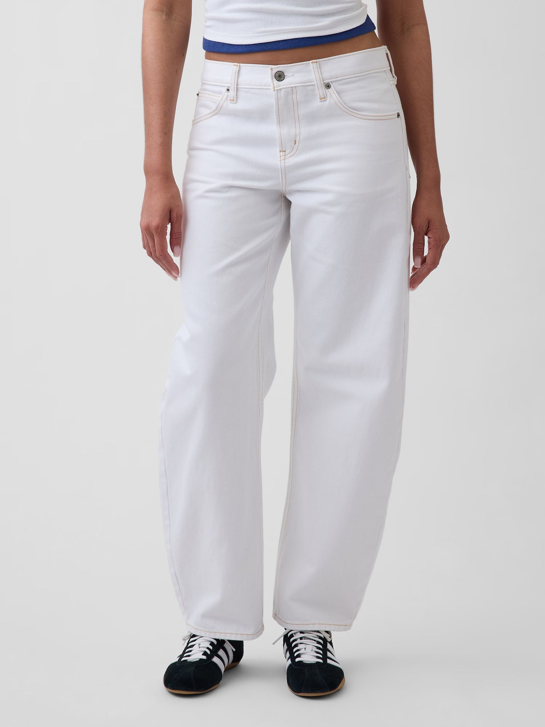 White Low Rise Barrel Jeans - Image 1 of 4