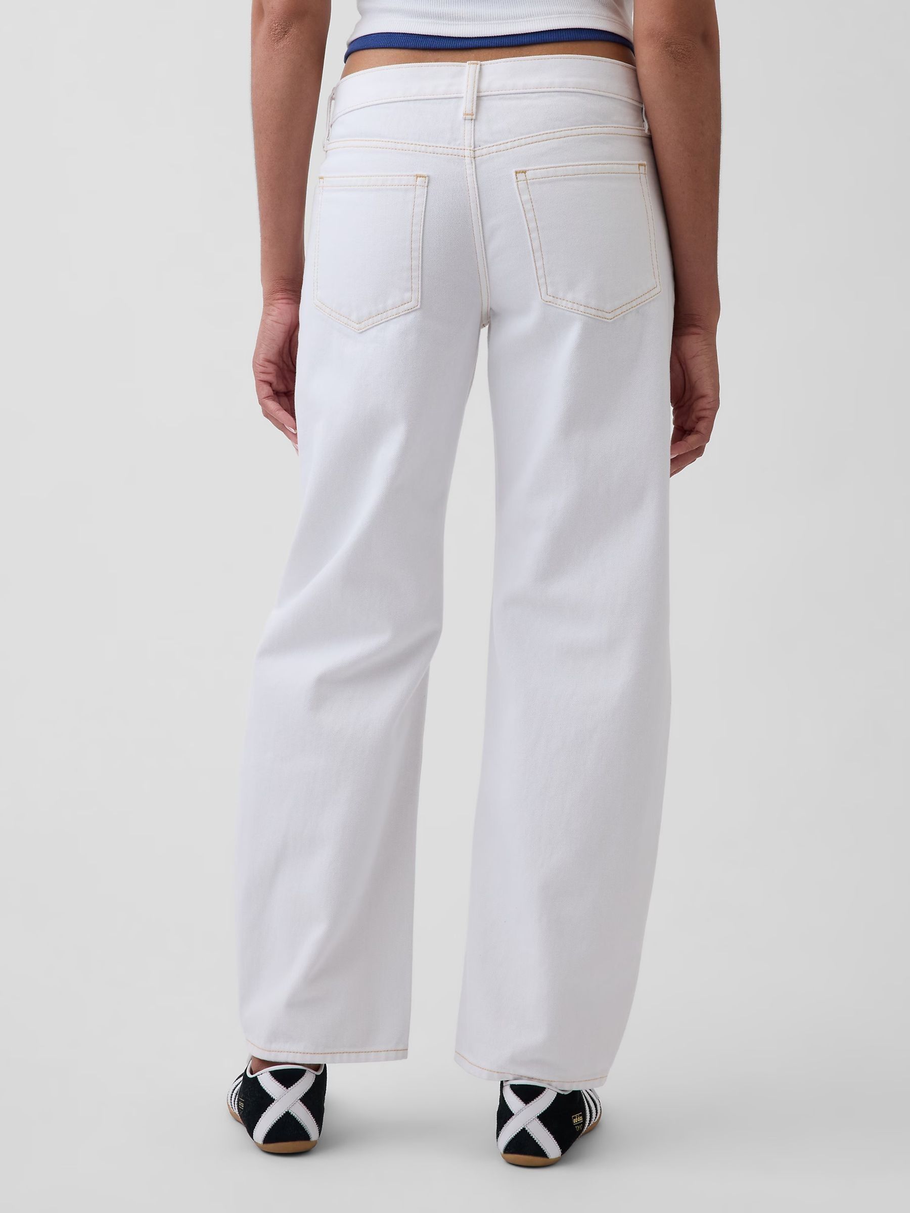 White Low Rise Barrel Jeans - Image 2 of 4
