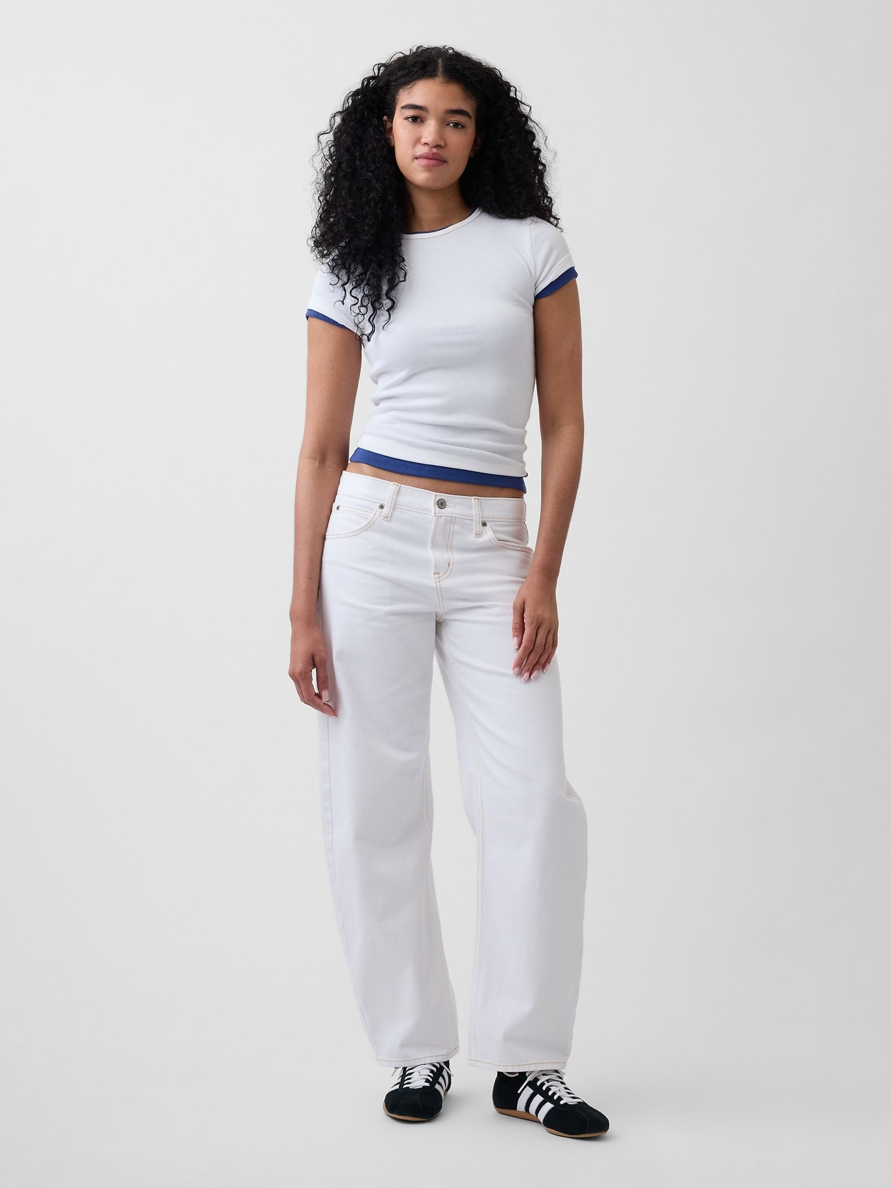 White Low Rise Barrel Jeans - Image 3 of 4