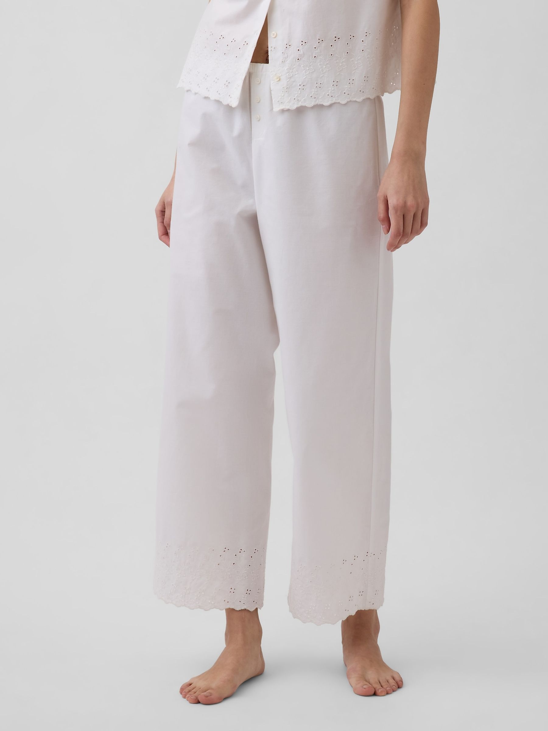 White Embroidered Pyjama Bottoms - Image 1 of 5 White Embroidered Pyjama Bottoms - Image 1 of 5
