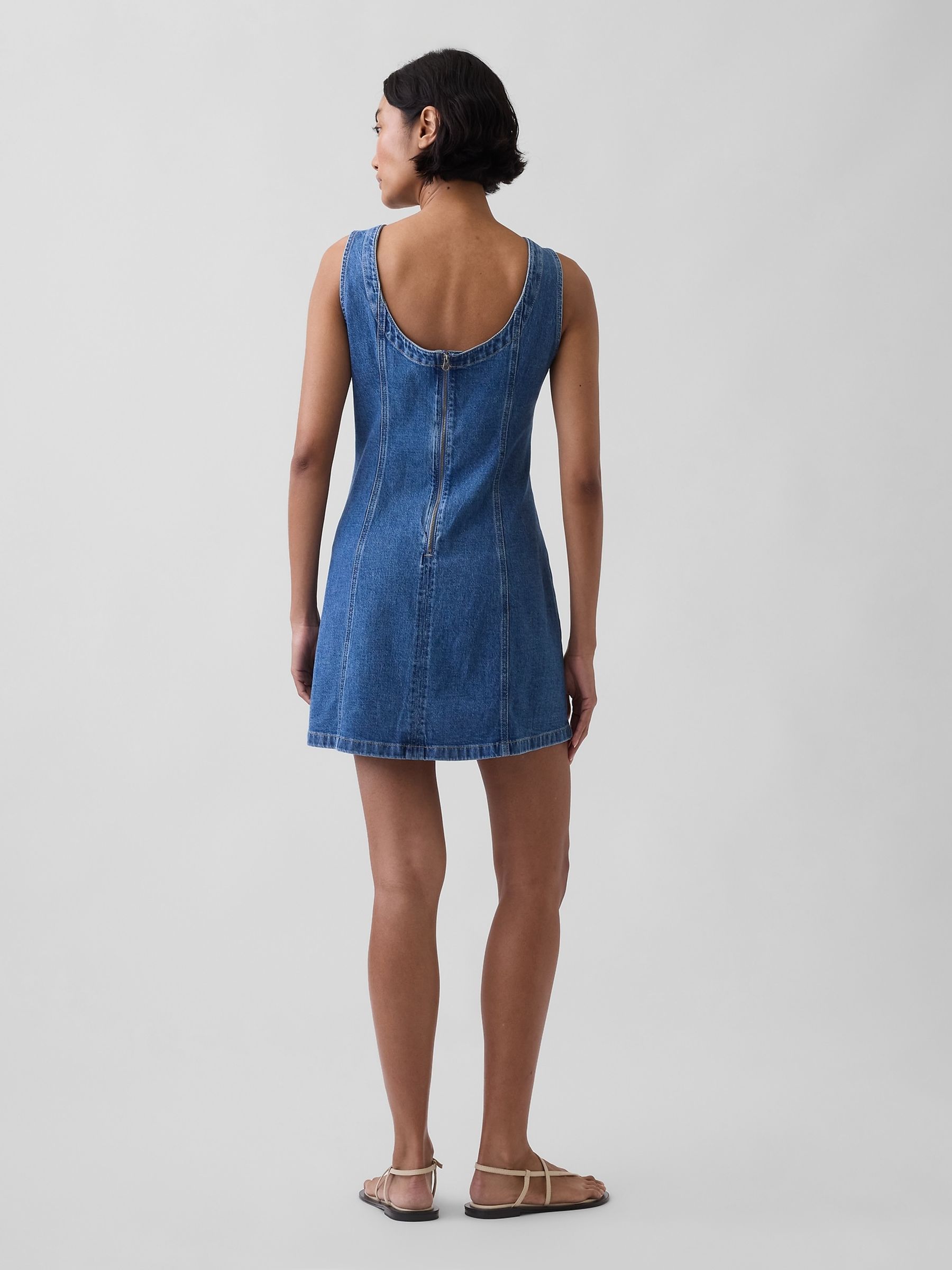 Blue Denim Boatneck Open-Back Mini Dress - Image 2 of 4