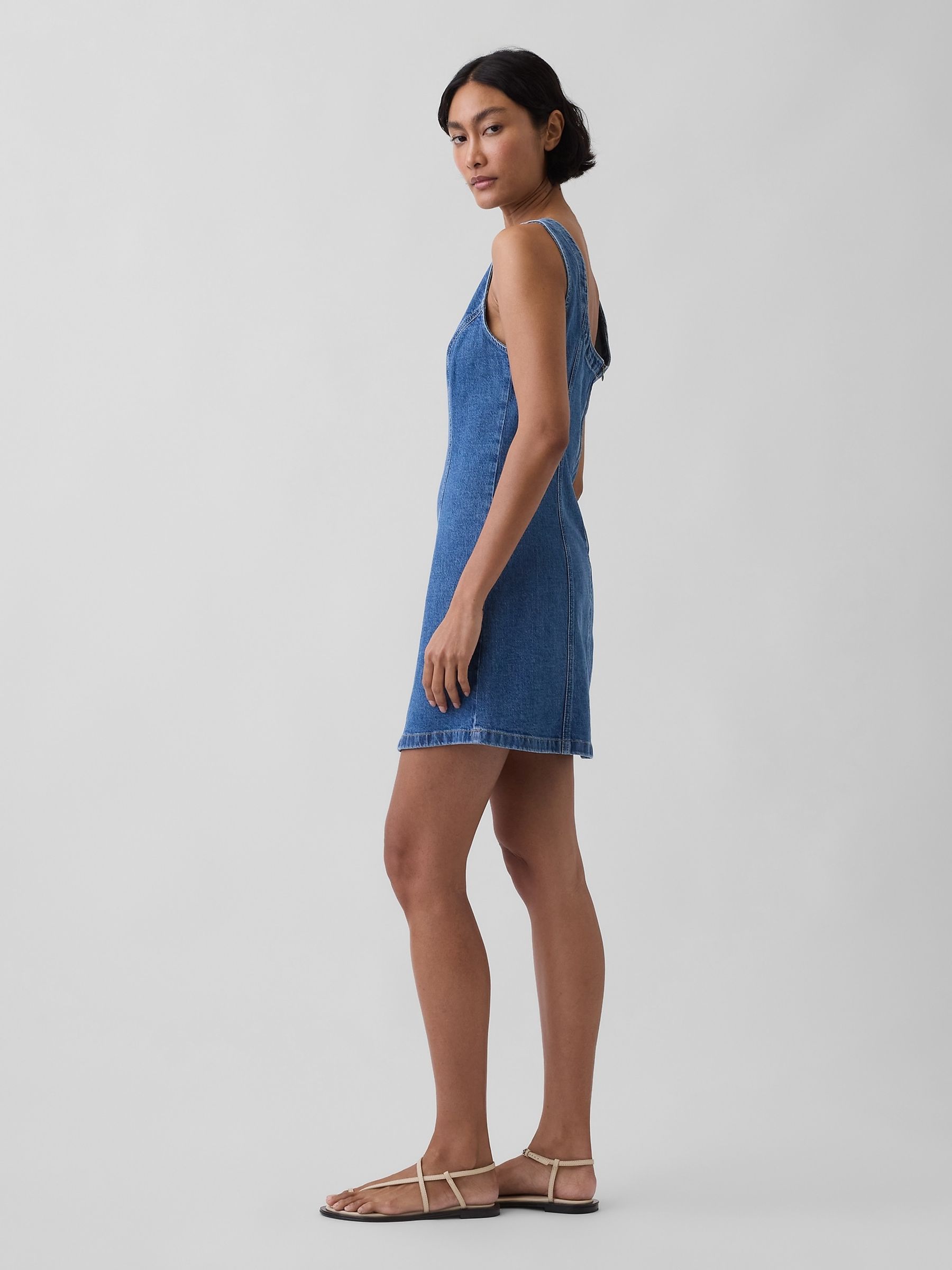 Blue Denim Boatneck Open-Back Mini Dress - Image 3 of 4