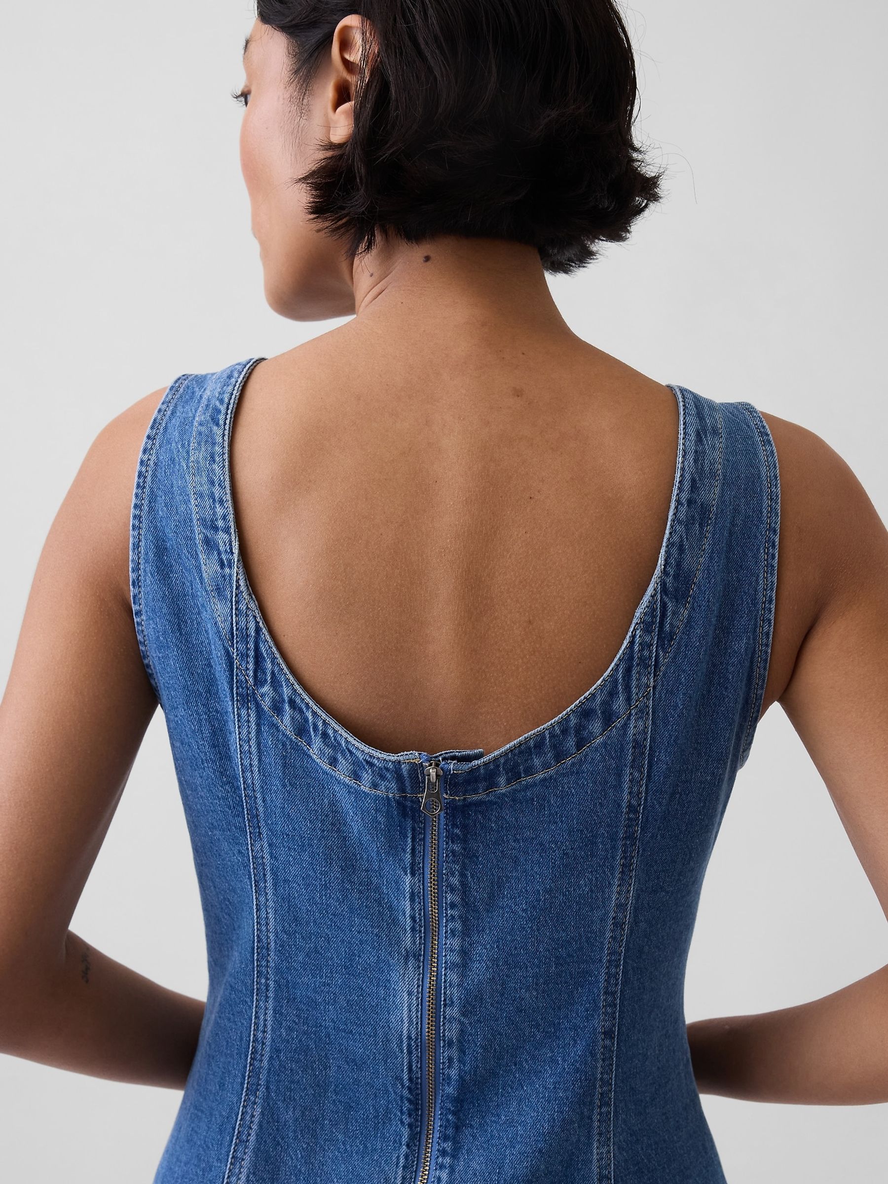 Blue Denim Boatneck Open-Back Mini Dress - Image 4 of 4