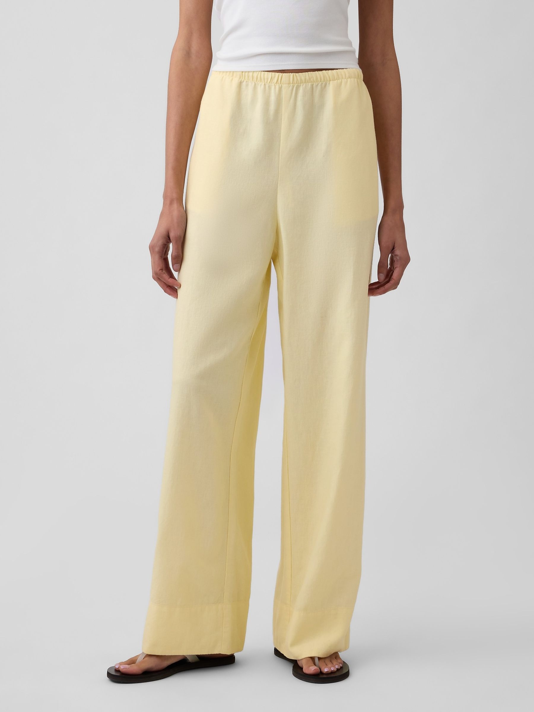 Yellow Linen-Blend Relaxed Wide-Leg Trousers - Image 1 of 4 Yellow Linen-Blend Relaxed Wide-Leg Trousers - Image 1 of 4