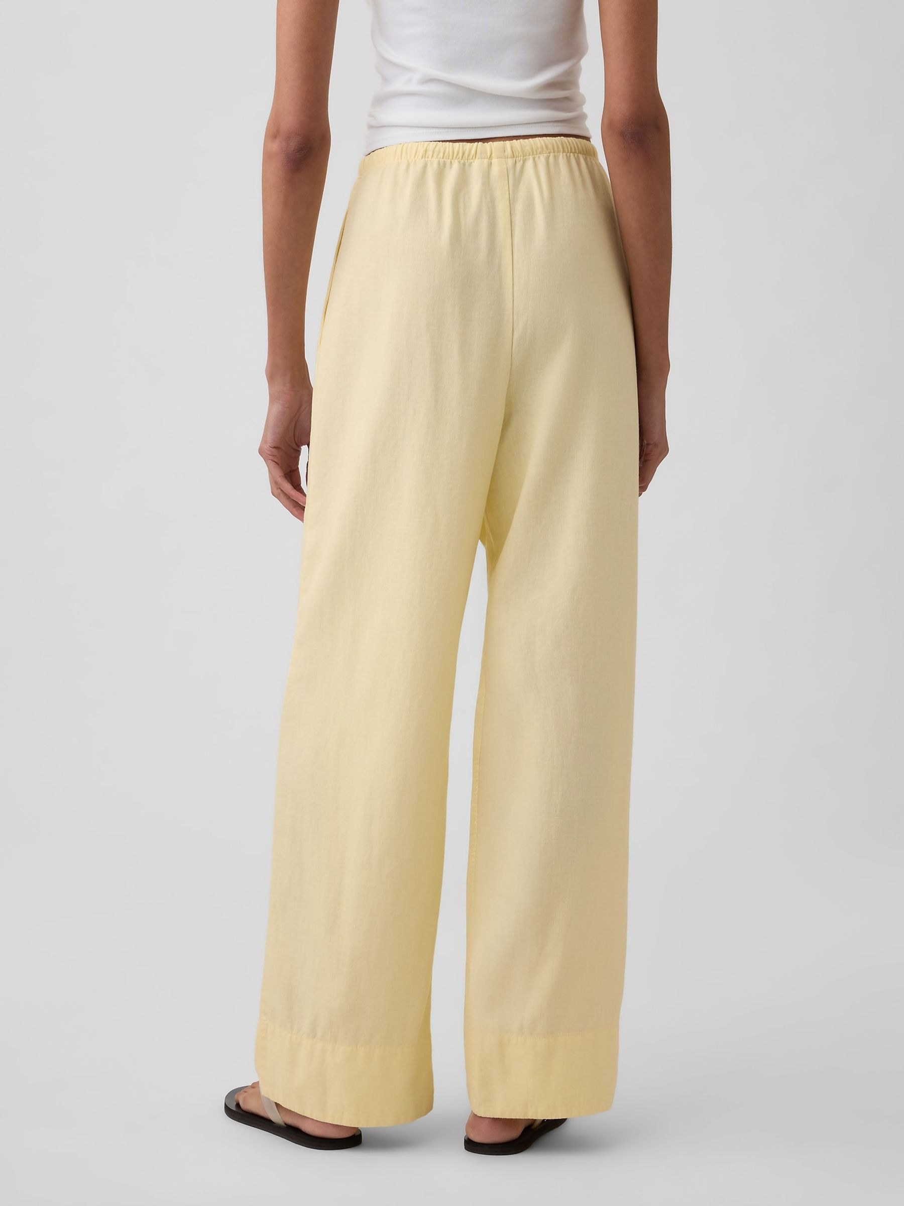 Yellow Linen-Blend Relaxed Wide-Leg Trousers - Image 2 of 4 Yellow Linen-Blend Relaxed Wide-Leg Trousers - Image 2 of 4