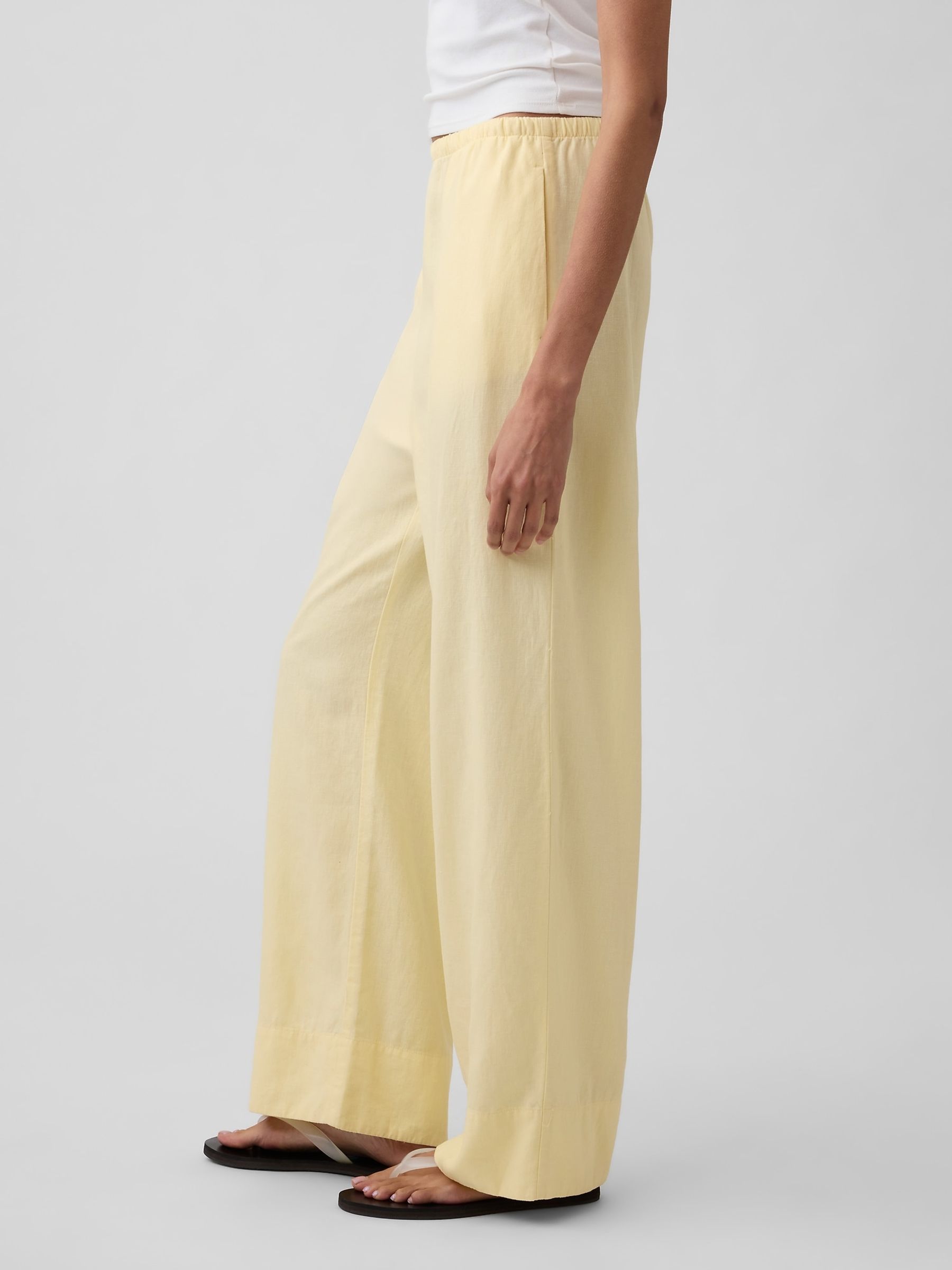 Yellow Linen-Blend Relaxed Wide-Leg Trousers - Image 4 of 4