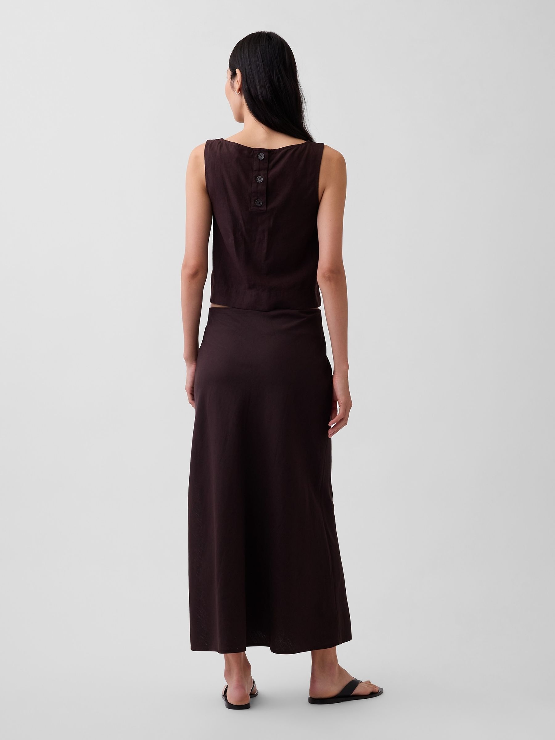 Brown Linen-Blend Maxi Slip Skirt - Image 2 of 4 Brown Linen-Blend Maxi Slip Skirt - Image 2 of 4