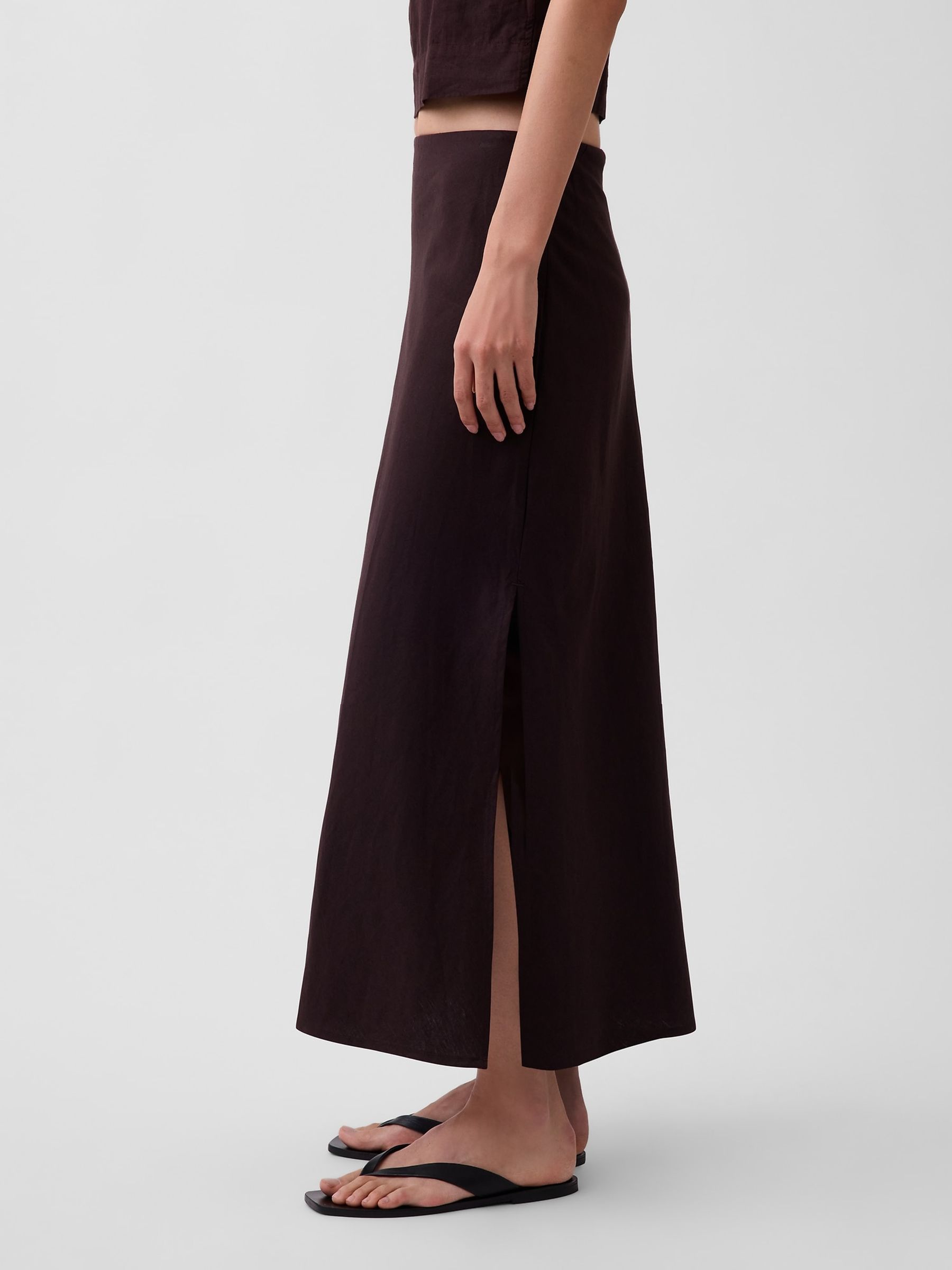 Brown Linen-Blend Maxi Slip Skirt - Image 3 of 4