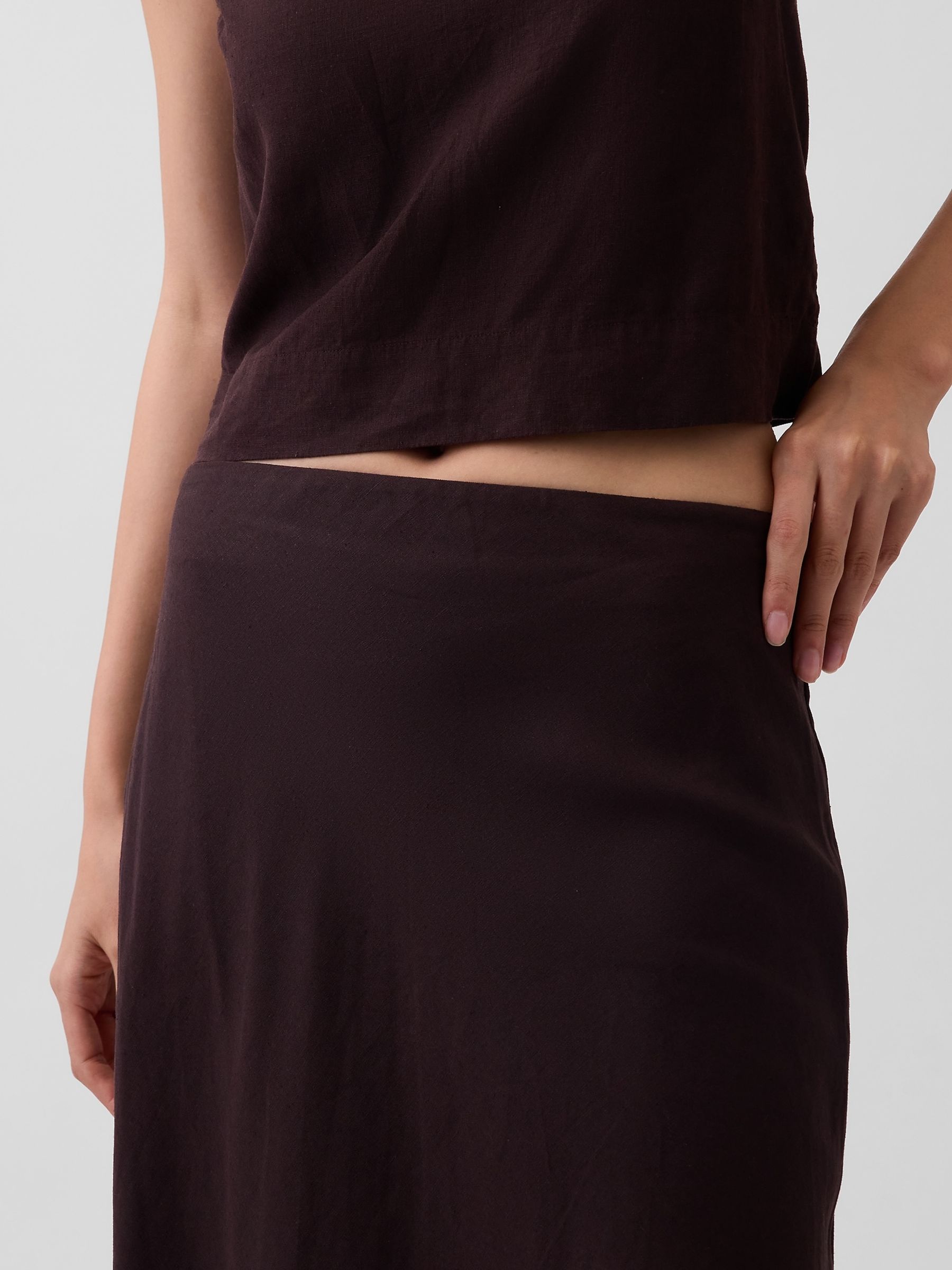 Brown Linen-Blend Maxi Slip Skirt - Image 4 of 4
